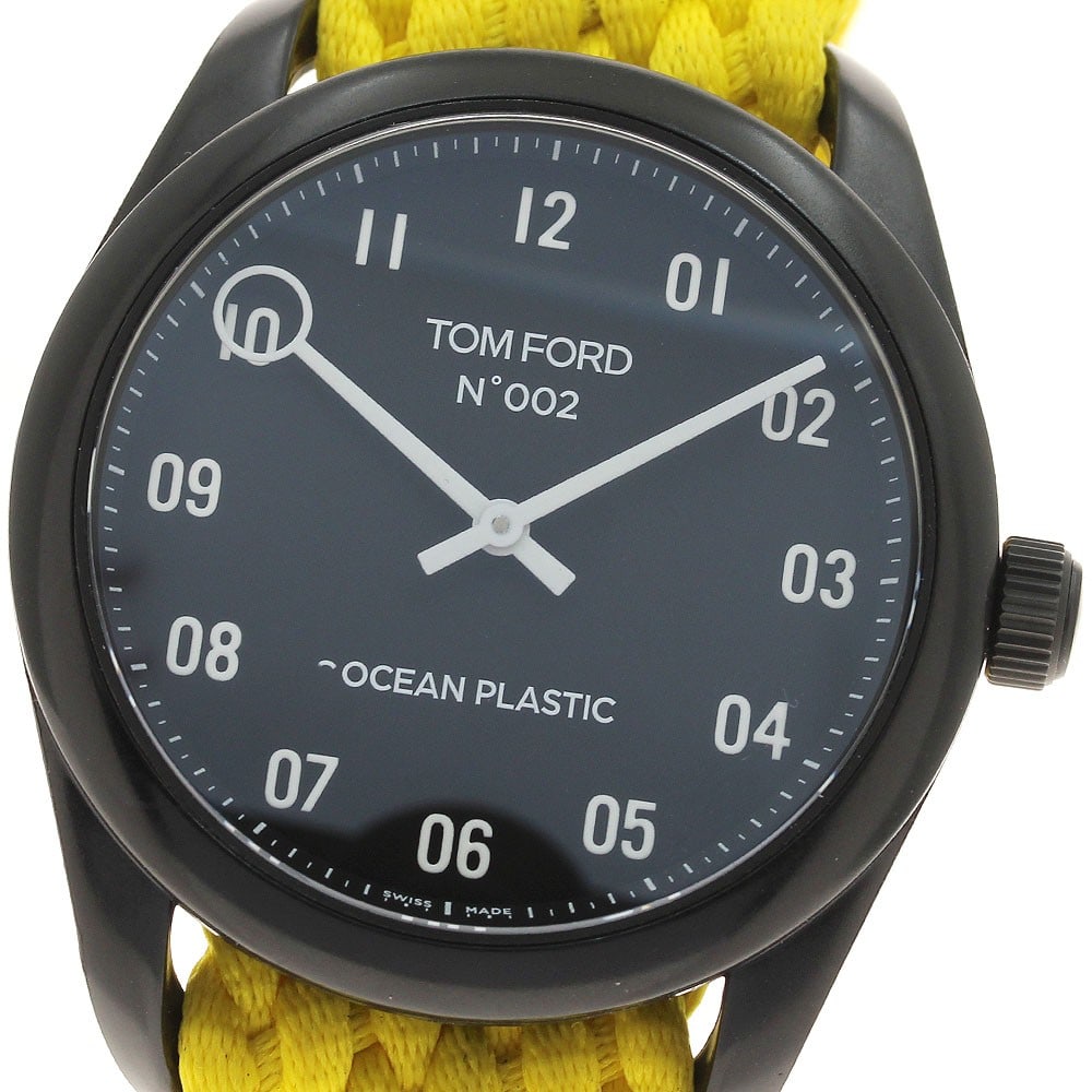 Tom Ford No. 002 Ocean Plastic Quartz Men's Wristwatch: Tom Ford No. 002 Ocean Plastic Quartz Men's Wristwatch This Tom Ford No. 002 Ocean Plastic Timepiece is a men's quartz wristwatch featuring a black dial and a case crafted from ocean plastic. The watc