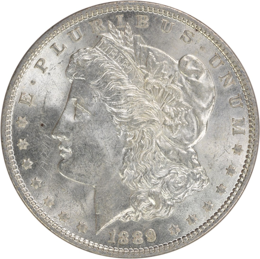 Choice BU 1889 Silver Dollar Morgan Uncertified No Mint Mark: Choice BU 1889 Silver Dollar Morgan Uncertified No Mint Mark This 1889 Morgan Silver Dollar is a Choice Brilliant Uncirculated (BU) coin. It is uncertified and features no mint mark, indicating it was