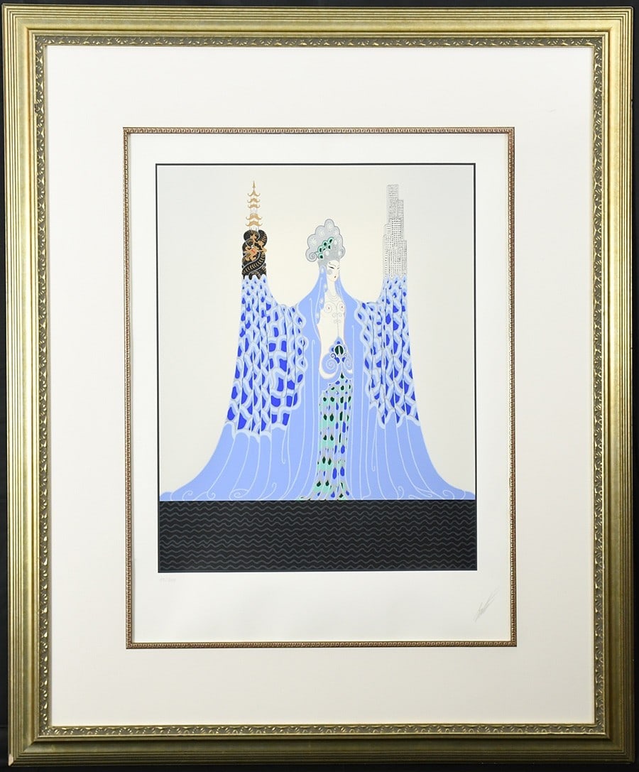 Erte Art Deco Gouache Serigraph Ocean Pacifique Signed: Erte Art Deco Gouache Serigraph Ocean Pacifique Signed This Art Deco serigraph, titled "Ocean Pacifique," is an original work by Erte. Created between 1900 and 1949 in France, the piece features figur