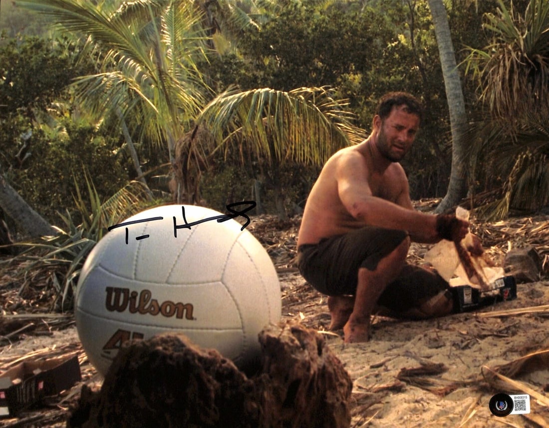 Tom Hanks Autographed 11x14 Photo as Chuck Noland Cast Away Beckett Authenticated: Tom Hanks Autographed 11x14 Photo as Chuck Noland Cast Away Beckett Authenticated This 11x14 photograph features Tom Hanks as "Chuck Noland" from the movie Cast Away. The photograph is hand-signed by 