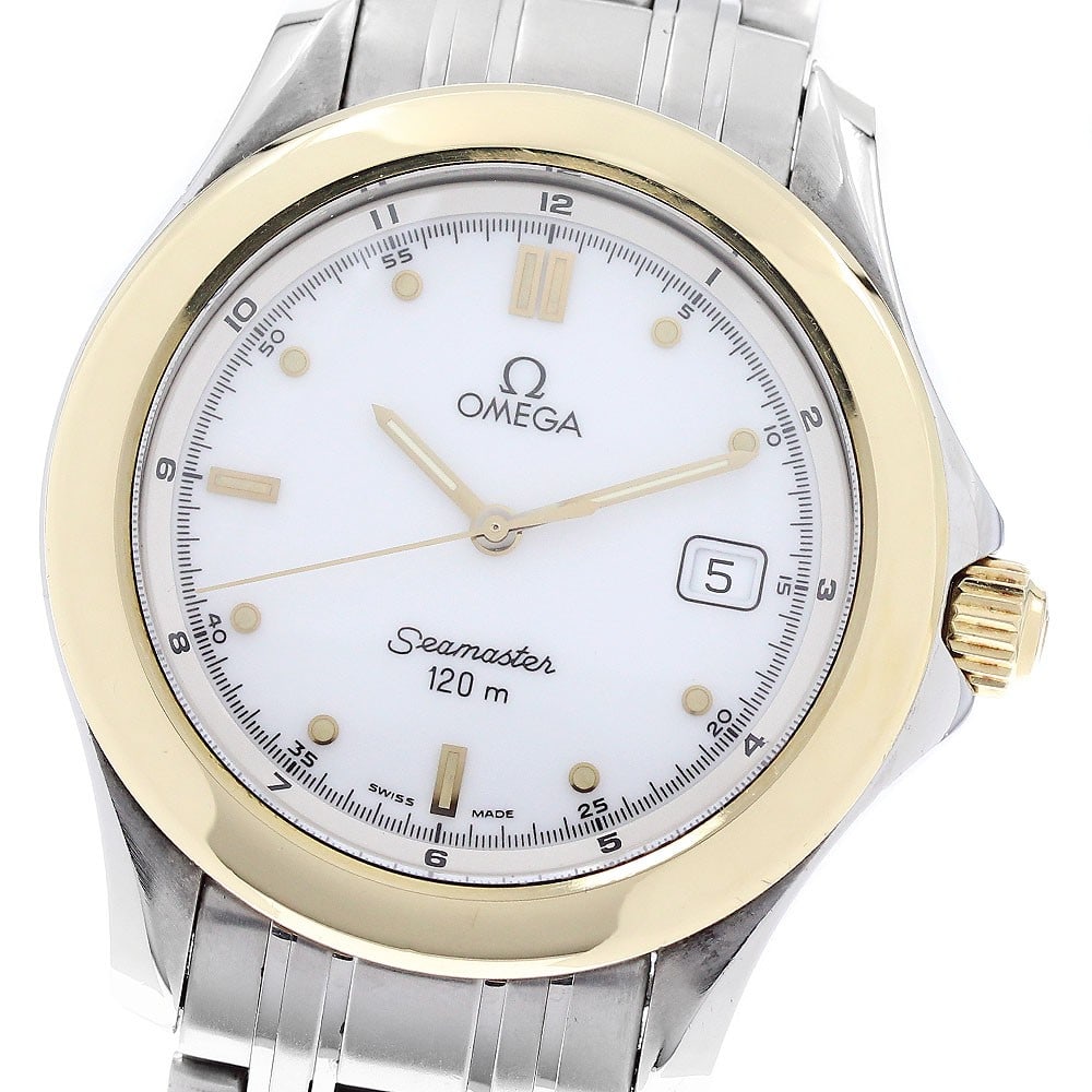 OMEGA Seamaster 120 Quartz Date 2311.20 Men's Wristwatch: OMEGA Seamaster 120 Quartz Date 2311.20 Men's Wristwatch This OMEGA Seamaster 120 men's wristwatch features a stainless steel and yellow gold bezel with a white dial and date function. Powered by a qu