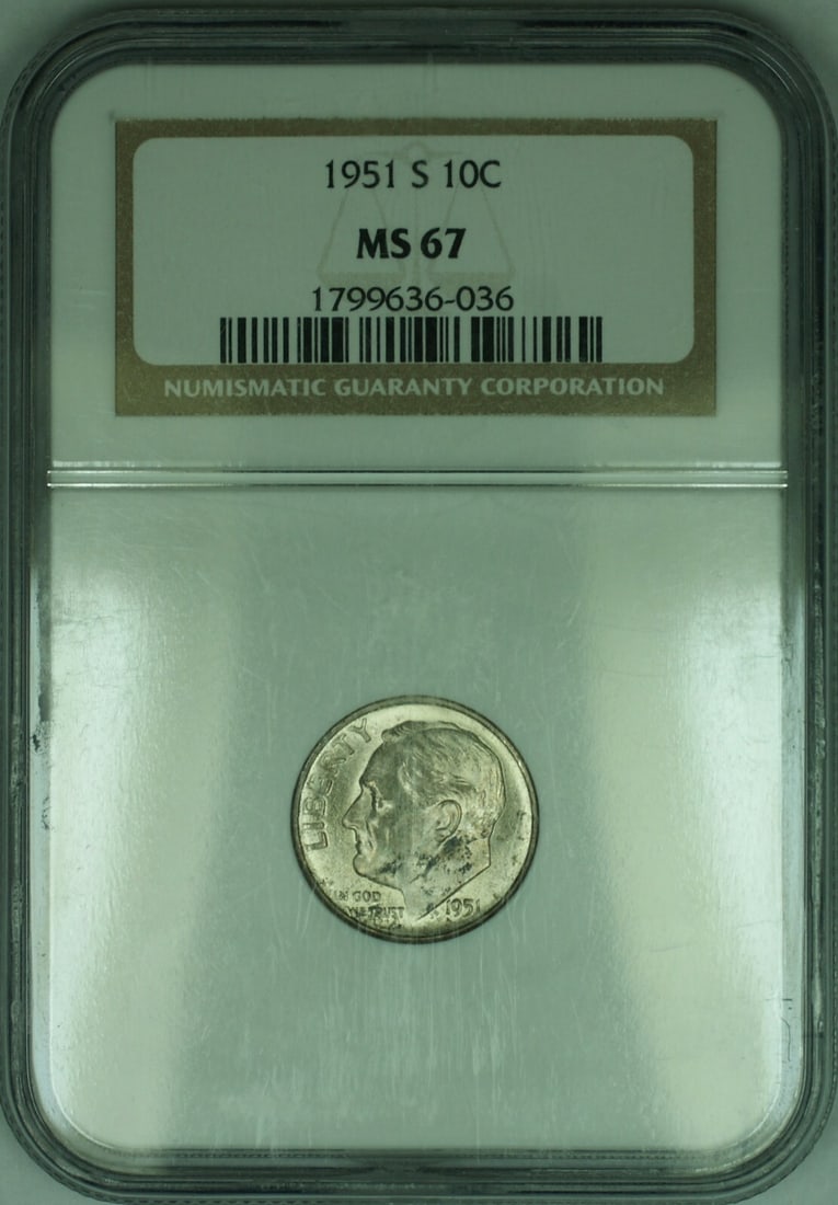 NGC MS 67 1951-S Roosevelt Silver Dime 10 Cent Coin (1 of 2)