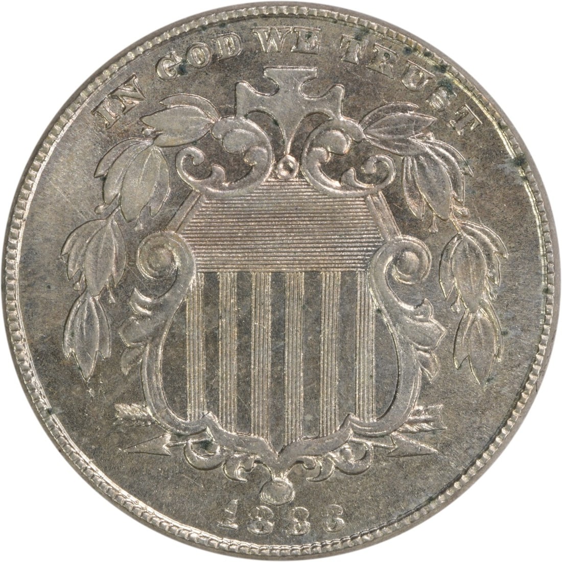 1883 Nickel Shield 5C BU Uncertified: 1883 Nickel Shield 5C BU Uncertified This is an 1883 Shield Nickel from the United States. The coin is composed of nickel and features the Shield design. It is from the year 1883, carries no mint mark