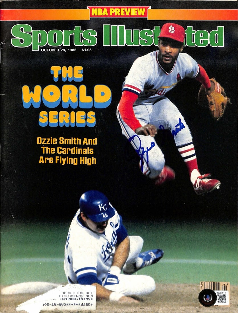 Ozzie Smith Signed Sports Illustrated Oct 1985 Beckett Certified: Ozzie Smith Signed Sports Illustrated Oct 1985 Beckett Certified Commemorate the legacy of Ozzie Smith with this autographed Sports Illustrated magazine, dated October 28, 1985. The magazine proudly f
