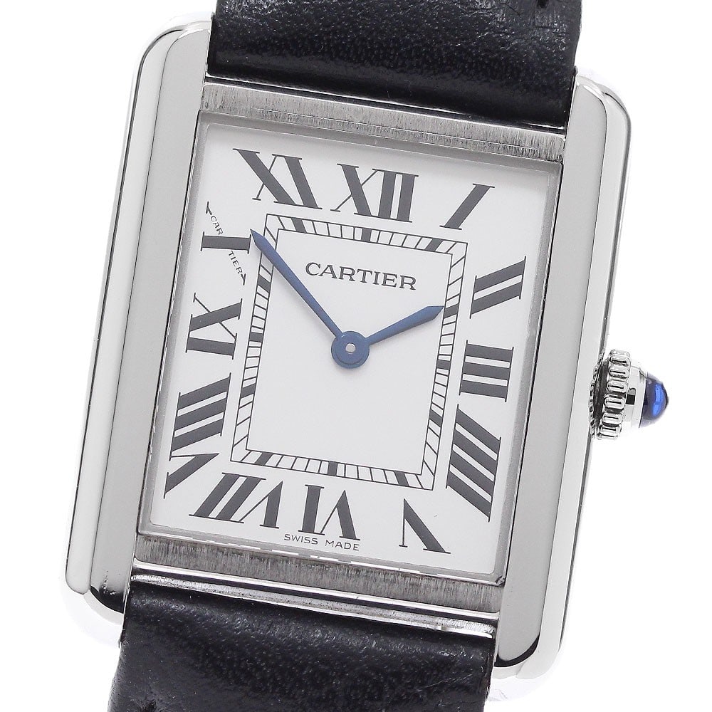 Cartier Tank Solo SM Womens Wristwatch Stainless Steel Leather Strap: Cartier Tank Solo SM Womens Wristwatch Stainless Steel Leather Strap This Cartier Tank Solo SM WSTA0030 wristwatch features a silver dial, stainless steel case, and a leather strap. Designed for women