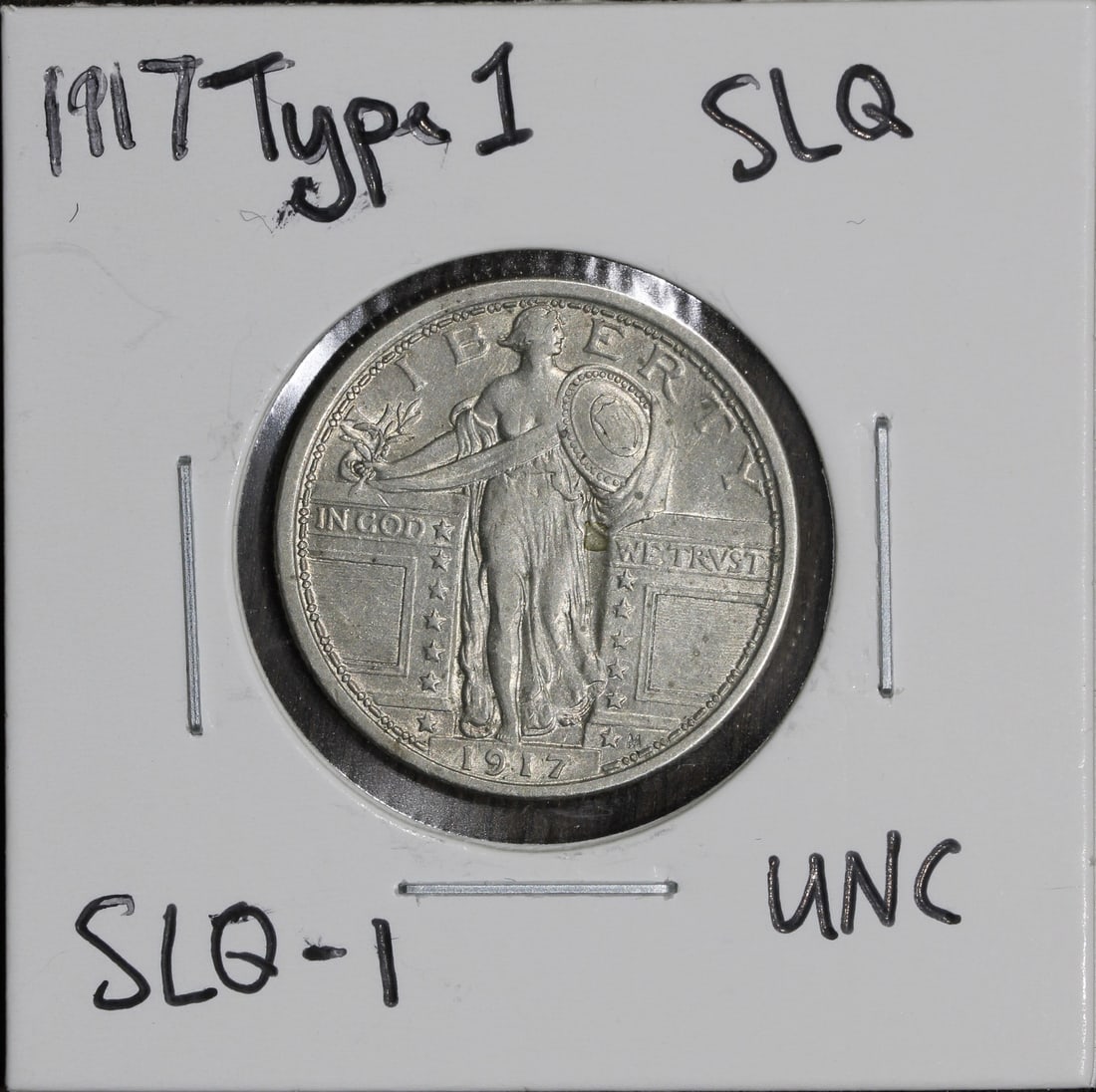 1917 Type 1 Standing Liberty Quarter 25C Silver UNC Philadelphia Mint: 1917 Type 1 Standing Liberty Quarter 25C Silver UNC Philadelphia Mint This 1917 Type 1 Standing Liberty Quarter is a remarkable piece of numismatic history, representing the first year of issue for th