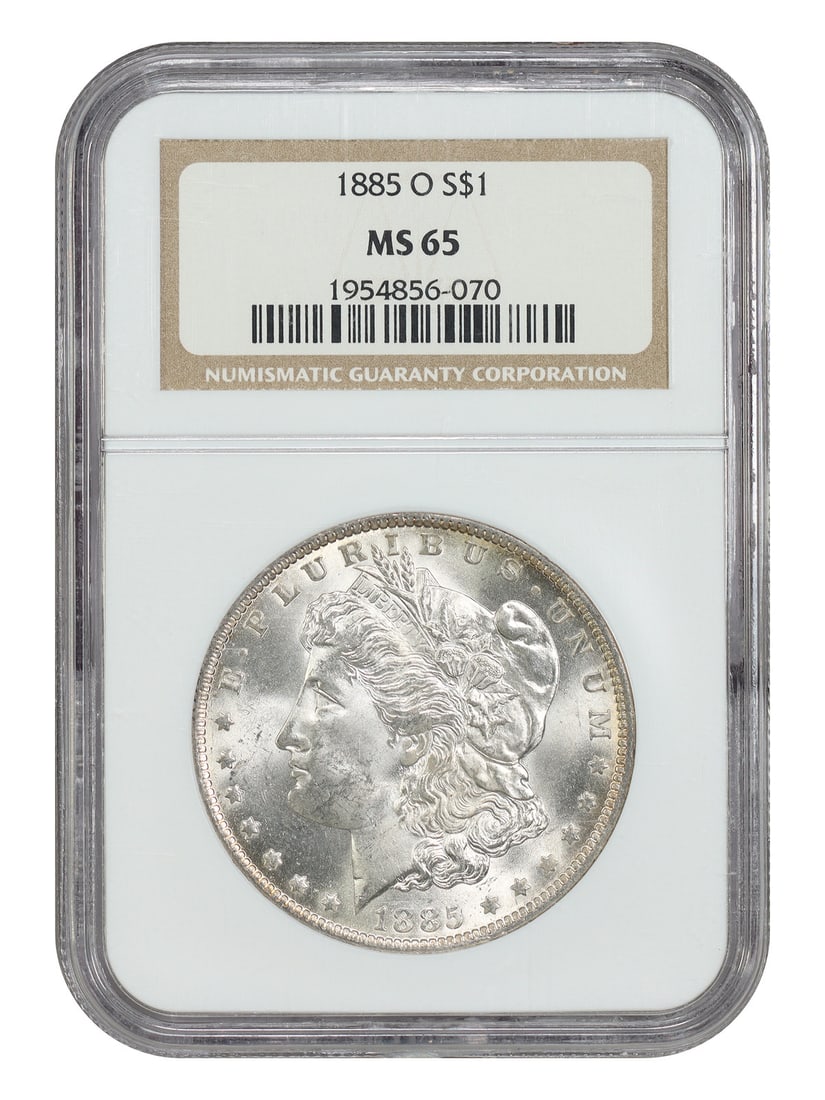 1885-O Morgan Dollar NGC MS65 New Orleans Mint: 1885-O Morgan Dollar NGC MS65 New Orleans Mint This 1885-O Morgan Dollar is graded MS65 and certified by NGC. Struck in New Orleans, this uncirculated coin is part of the popular Morgan Dollar series.