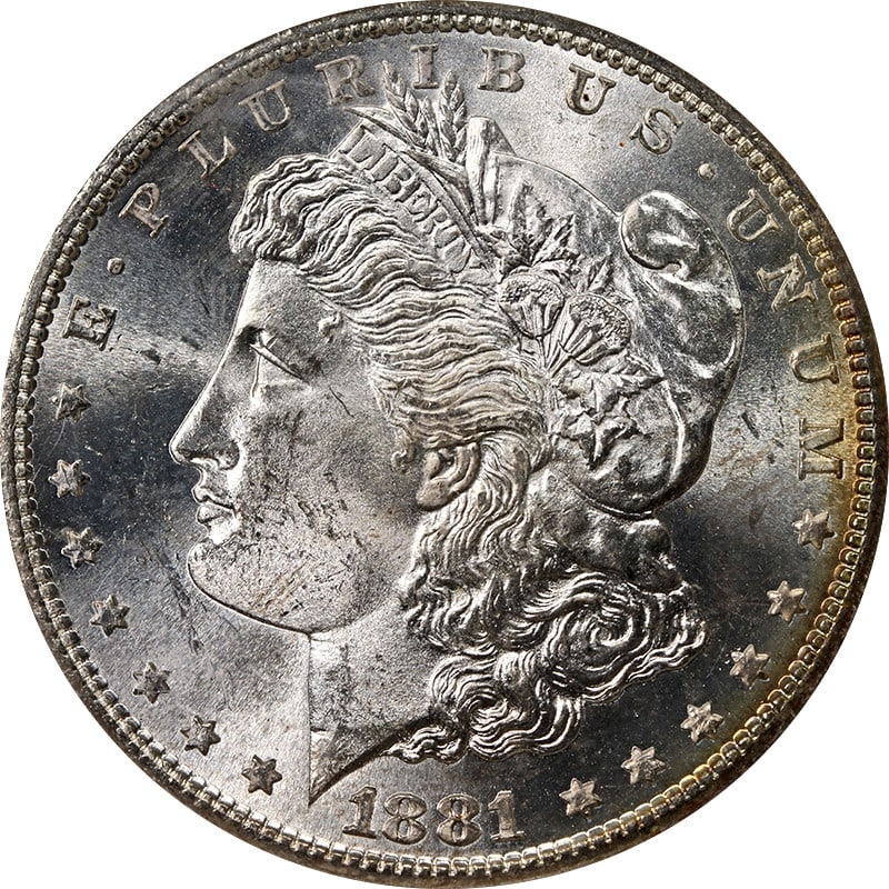 NGC MS65 1881 San Francisco Morgan Silver Dollar with Toning: NGC MS65 1881 San Francisco Morgan Silver Dollar with Toning This is an 1881-S Morgan Silver Dollar graded MS65 by NGC. The coin is uncirculated and features attractive toning. It is composed of 90% s