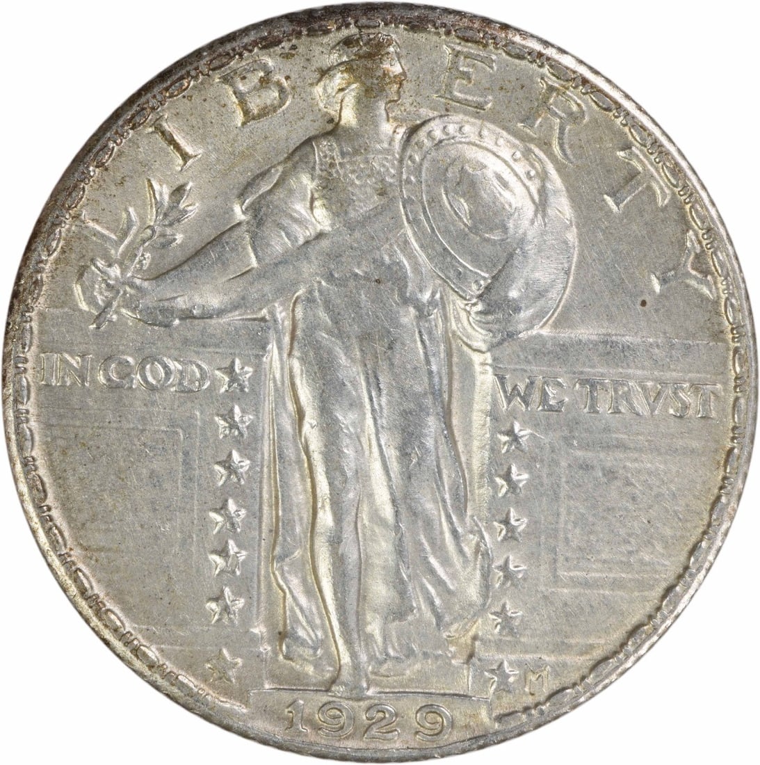 1929 Standing Liberty Quarter AU Condition Uncertified Philadelphia Mint: 1929 Standing Liberty Quarter AU Condition Uncertified Philadelphia Mint This 1929 Standing Liberty silver quarter was struck at the Philadelphia Mint and designed by Hermon A. MacNeil. Featuring a re