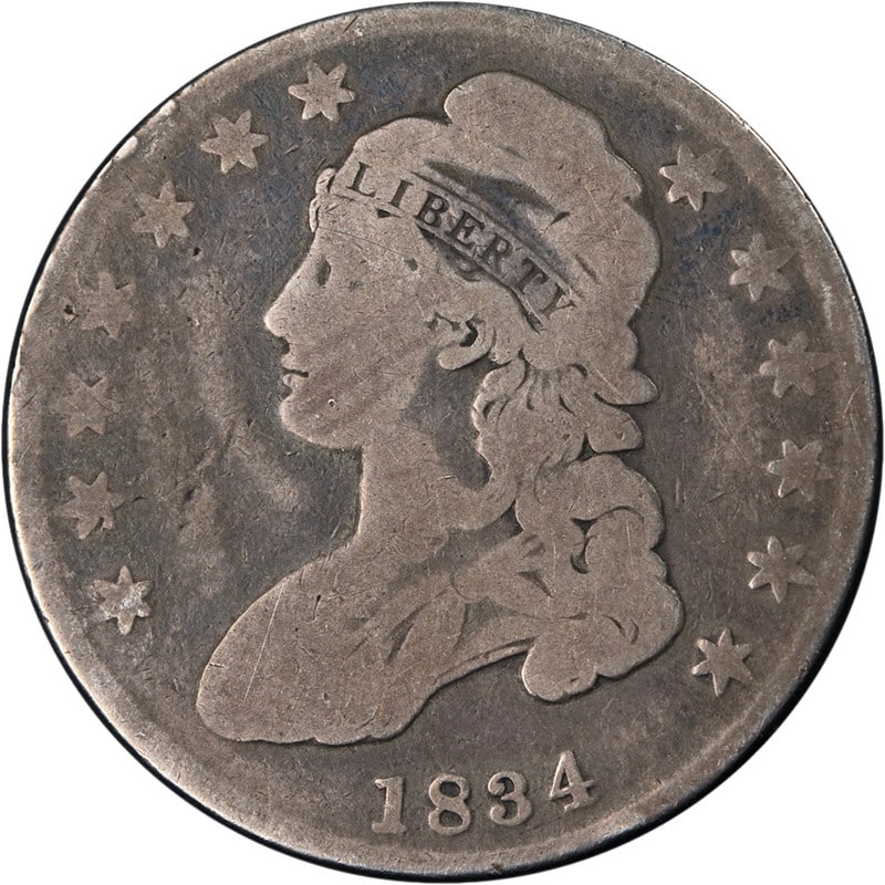 1834 Small Date Small Letters Silver Capped Bust Half Dollar G 0-115 R.2 (1 of 2)