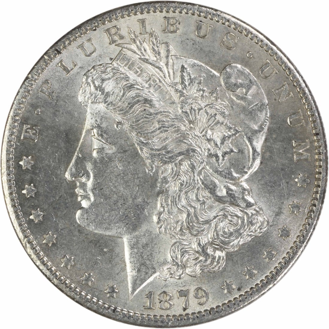 1879 S Morgan Dollar San Francisco AU Uncertified: 1879 S Morgan Dollar San Francisco AU Uncertified This 1879-S Morgan Silver Dollar is an ungraded, circulated coin originating from the San Francisco Mint. Composed of 90% silver and 10% copper, it fe