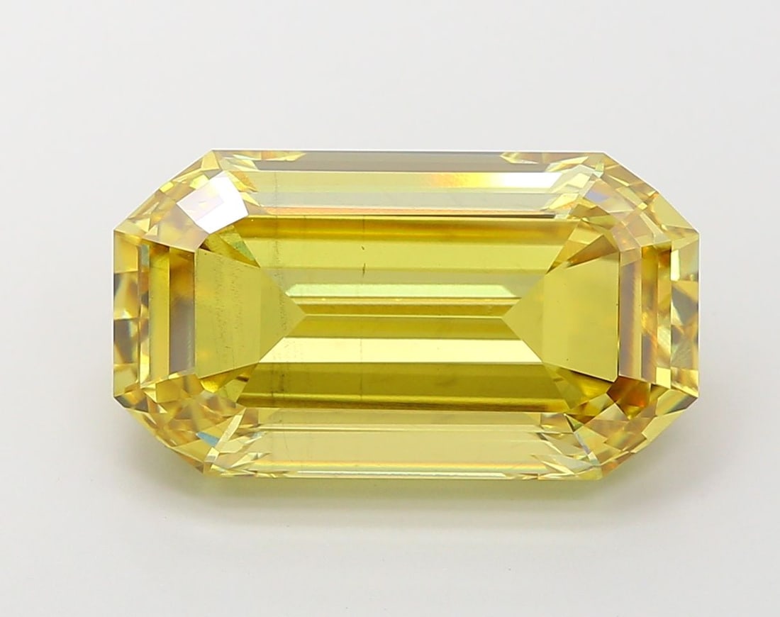 Loose Diamond - EMERALD 10.07ct Fancy Vivid Yellow VS2: Loose Diamond - EMERALD 10.07ct Fancy Vivid Yellow VS2 Source: This is a real non-mined Diamond that has been grown in a lab Shape: EMERALD Carats: 10.07 Color: Fancy Vivid Yellow Certification: IGI V
