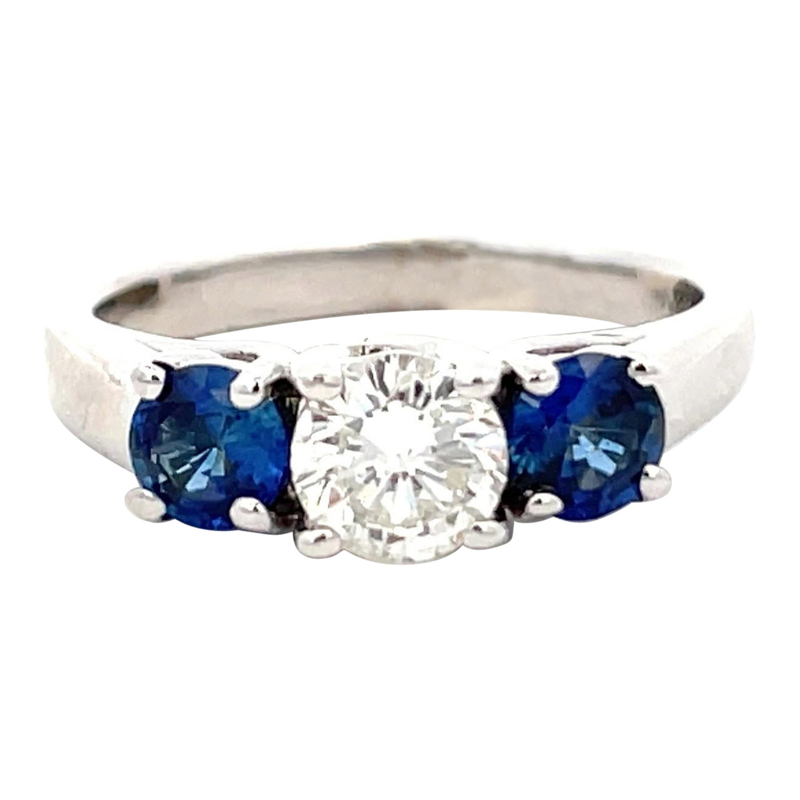 Harbor Diamonds Three Stone Engagement Ring 14K White Gold 1.84ct Diamond Sapphire: Harbor Diamonds Three Stone Engagement Ring 14K White Gold 1.84ct Diamond Sapphire This exquisite Three Stone Engagement Ring features a stunning arrangement of one round brilliant diamond and two blu