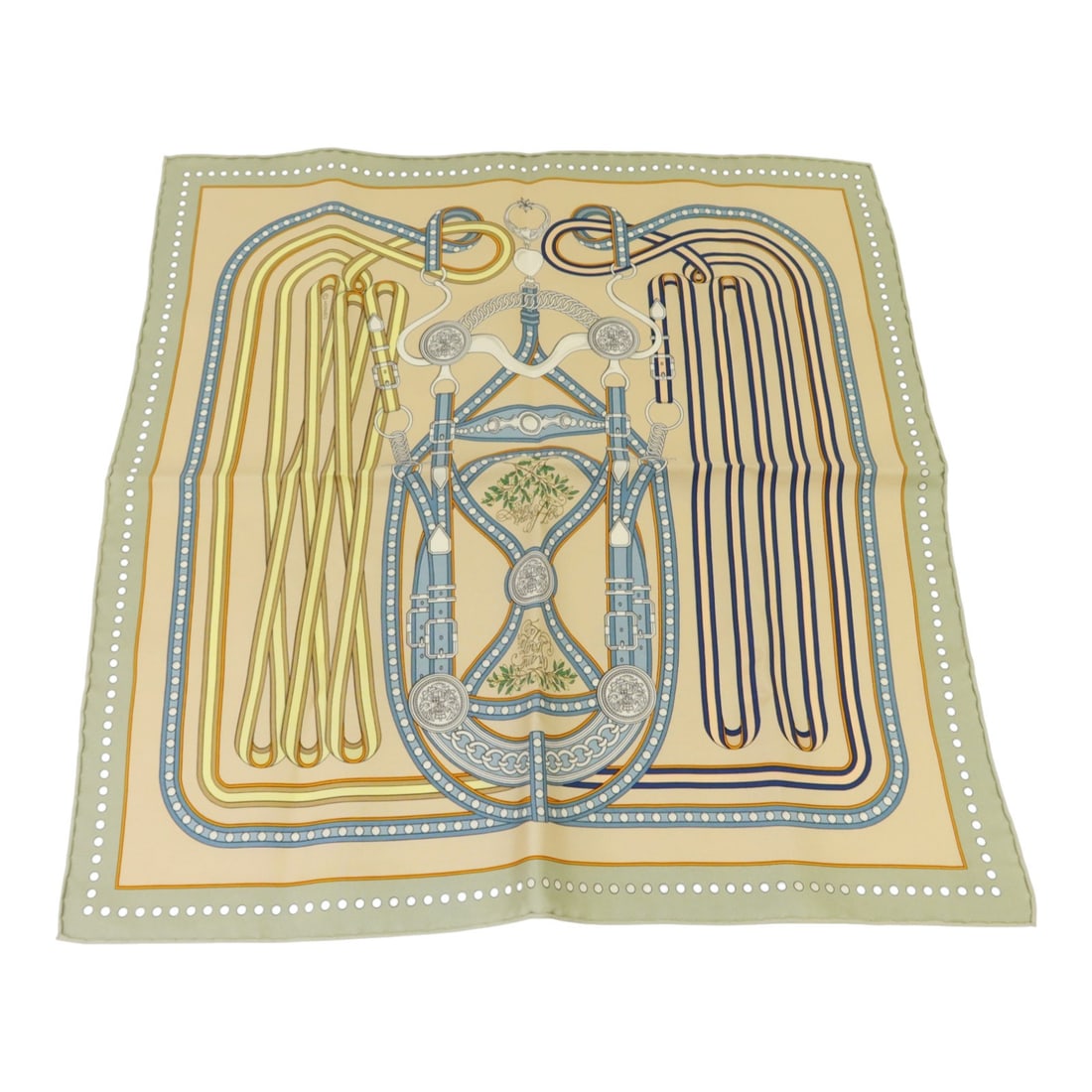 Hermes Silk Scarf 40x40 Green Beige Multicolor French Accessory: Hermes Silk Scarf 40x40 Green Beige Multicolor French Accessory This Hermes scarf features a vibrant green, beige, and multicolor design, crafted from luxurious silk. Designed for women, it offers a c