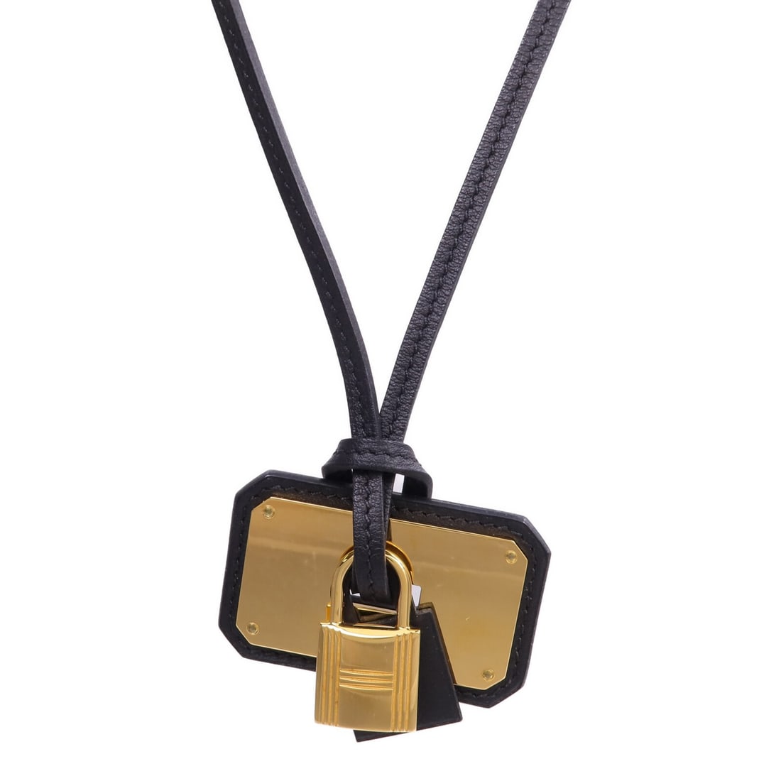 Hermes O'Kelly GM Black Swift Leather Pendant Necklace with Gold Hardware (1 of 7)