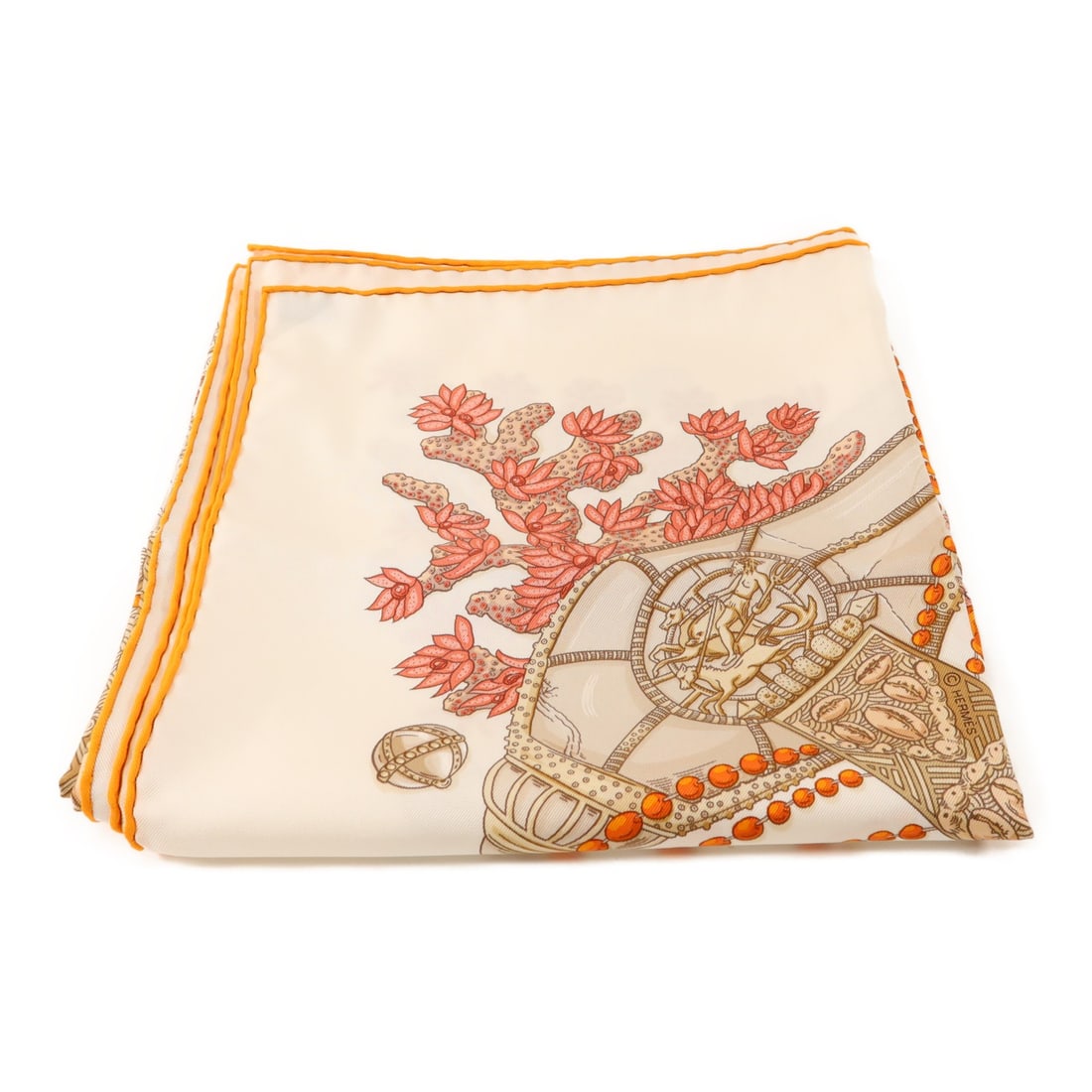 Hermes Silk Square Scarf White and Orange 90cm for Women: Hermes Silk Square Scarf White and Orange 90cm for Women Hermes women's scarf crafted from silk in a white and orange color palette. This accessory offers a classic style and is suitable for regular w