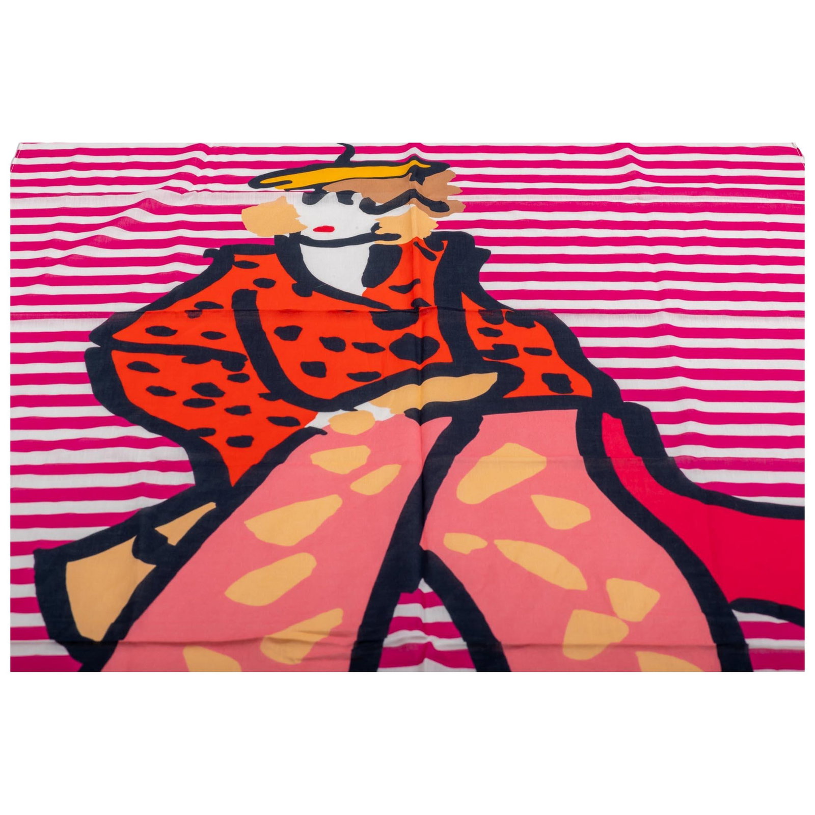 Sonia Rykiel Long Cotton Scarf with Figurine Motif: Sonia Rykiel Long Cotton Scarf with Figurine Motif This exquisite Sonia Rykiel Cotton Figurine Scarf features a striking long design adorned with a stylish female figurine motif. The scarf showcases a