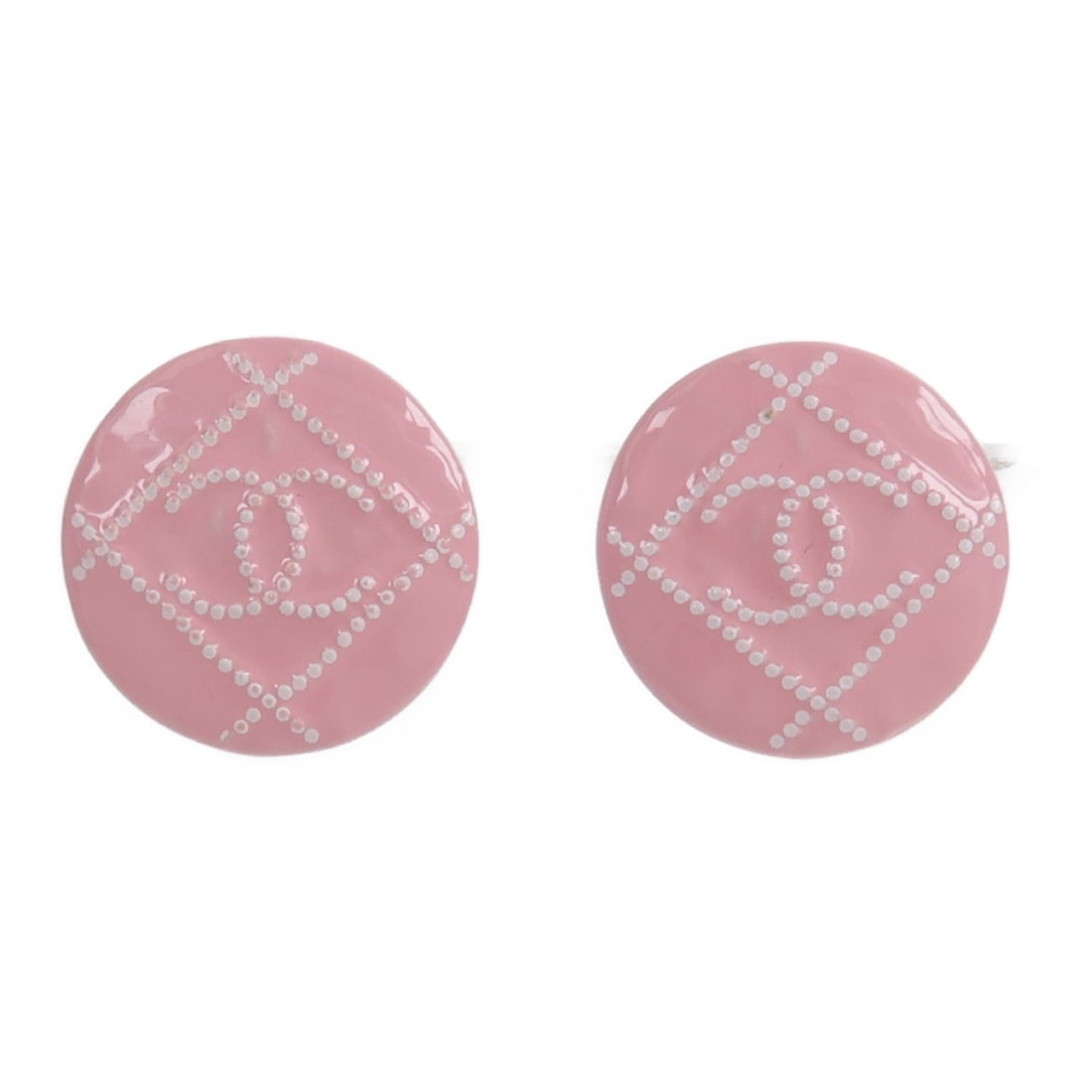 CHANEL Pink Resin Enamel CC Pierced Earrings AB1068: CHANEL Pink Resin Enamel CC Pierced Earrings AB1068 These CHANEL CC pierced earrings feature a pink resin and enamel design, offering a stylish and feminine accessory. Crafted for women, they are made