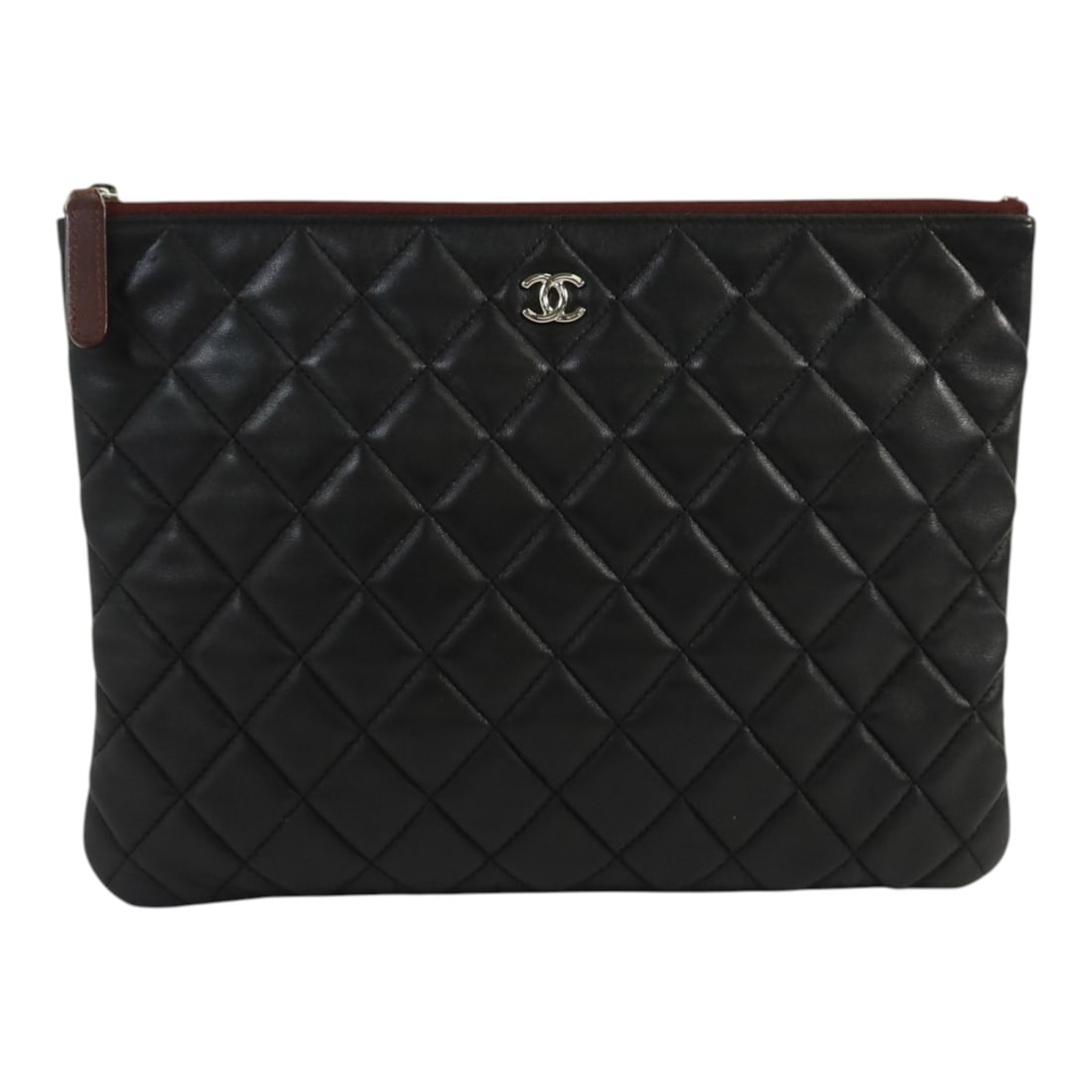 CHANEL A82545 Black Lambskin Pouch Clutch: CHANEL A82545 Black Lambskin Pouch Clutch This CHANEL clutch pouch features luxurious black lambskin leather with silver-tone hardware. Designed for women, it has a sleek and compact profile, making i