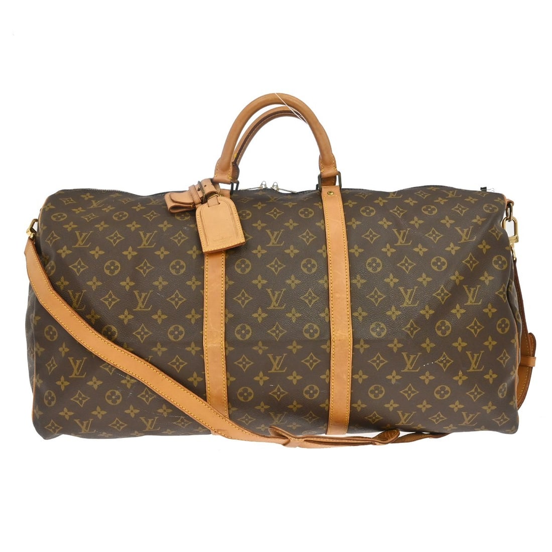 Louis Vuitton Keepall Bandouliere 60 Monogram Duffle Bag: Louis Vuitton Keepall Bandouliere 60 Monogram Duffle Bag This Louis Vuitton Keepall Bandouliere 60 is an extra-large duffle bag crafted from the iconic monogram canvas leather in brown. Designed for t