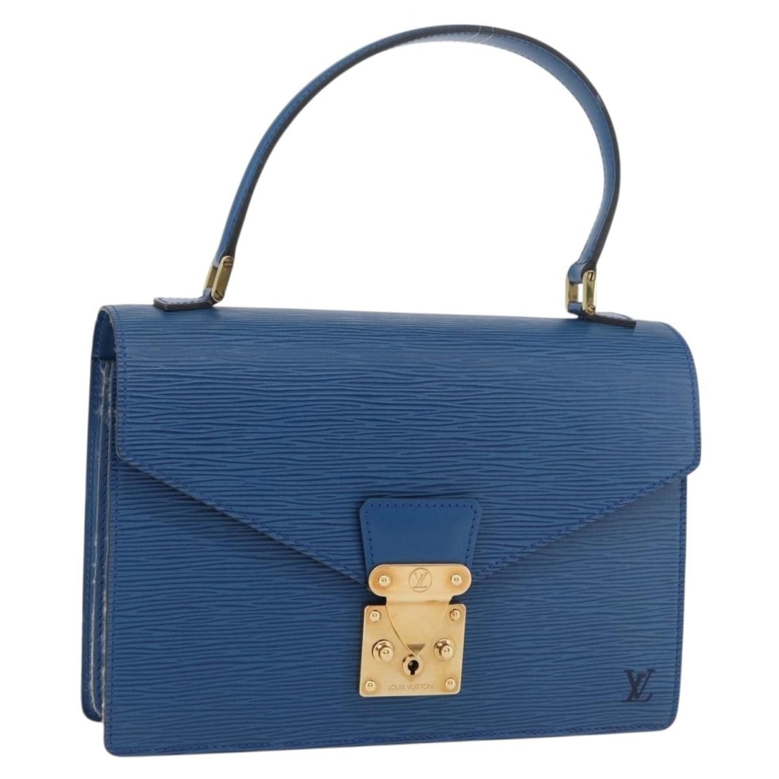 Louis Vuitton Epi Leather Concorde Blue Handbag M52135: Louis Vuitton Epi Leather Concorde Blue Handbag M52135 This Louis Vuitton Epi Concorde handbag features a structured silhouette in blue Epi leather. Designed for women, it offers a compact yet practic
