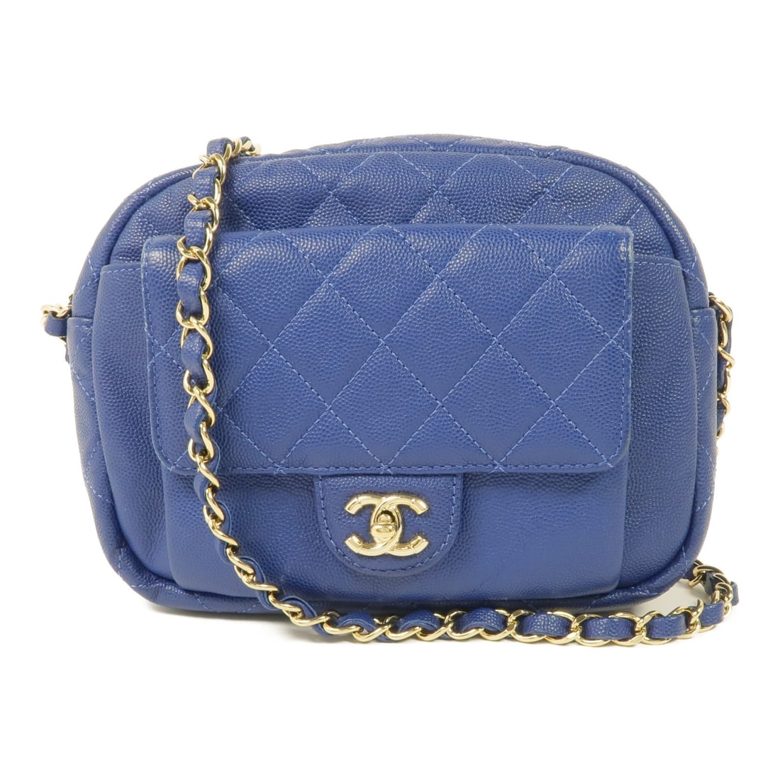 CHANEL Blue Calfskin CC Chain Shoulder Bag GHW: CHANEL Blue Calfskin CC Chain Shoulder Bag GHW This CHANEL CC chain shoulder bag is crafted from blue calfskin leather and features gold-tone hardware. Designed for women, it offers a compact silhouet
