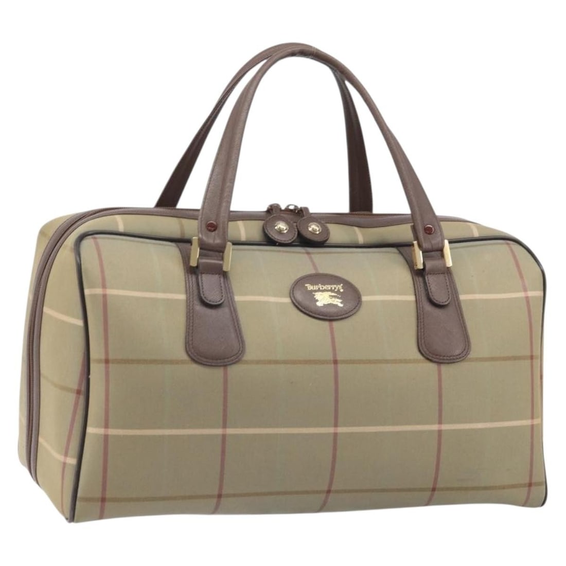 Burberrys Beige Canvas Nova Check Travel Tote Auth: Burberrys Beige Canvas Nova Check Travel Tote Auth This Burberrys Boston Bag features the iconic Nova Check pattern in beige and gold canvas. Designed for women, it offers a spacious interior and prac