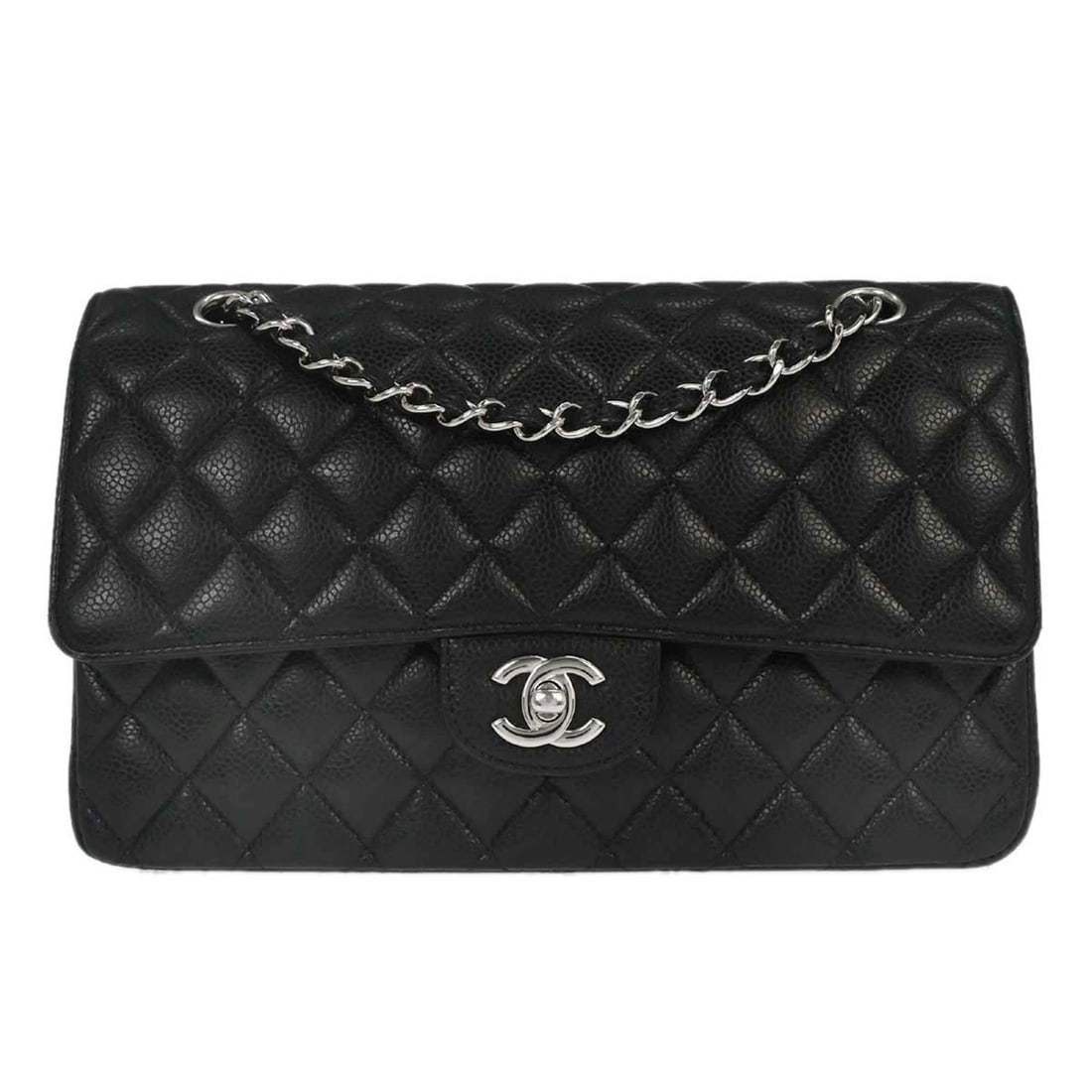 Chanel Medium Classic Double Flap Black Calfskin Leather Shoulder Bag: Chanel Medium Classic Double Flap Black Calfskin Leather Shoulder Bag This Chanel Classic Double Flap Shoulder Bag is crafted from black calfskin leather and features a medium size with a turn lock cl