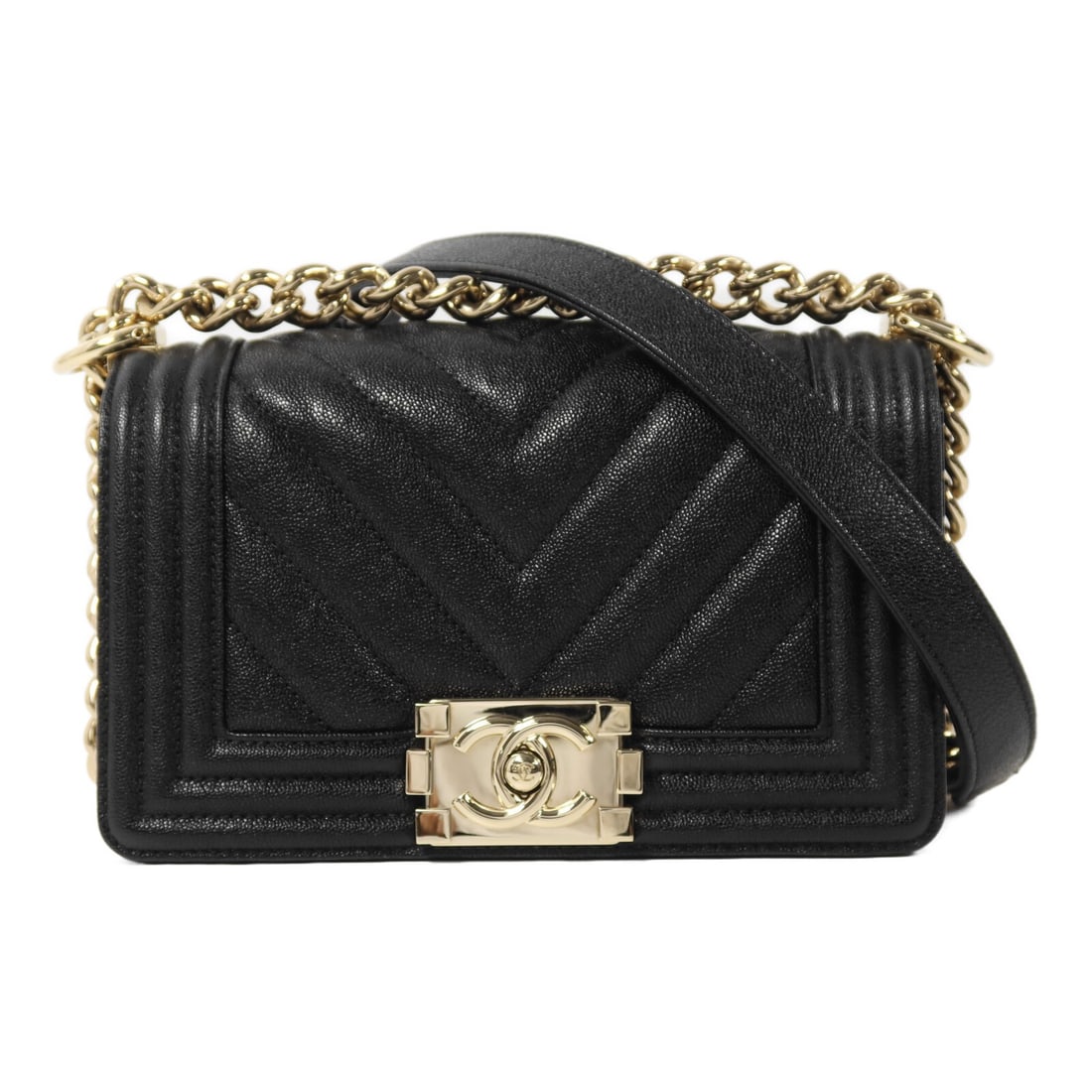 CHANEL Boy 20 Black Calfskin 2way Shoulder Bag GHW: CHANEL Boy 20 Black Calfskin 2way Shoulder Bag GHW This Chanel Boy 2-way chain shoulder bag is crafted from black calfskin leather, offering both sophistication and versatility. The bag features gold-