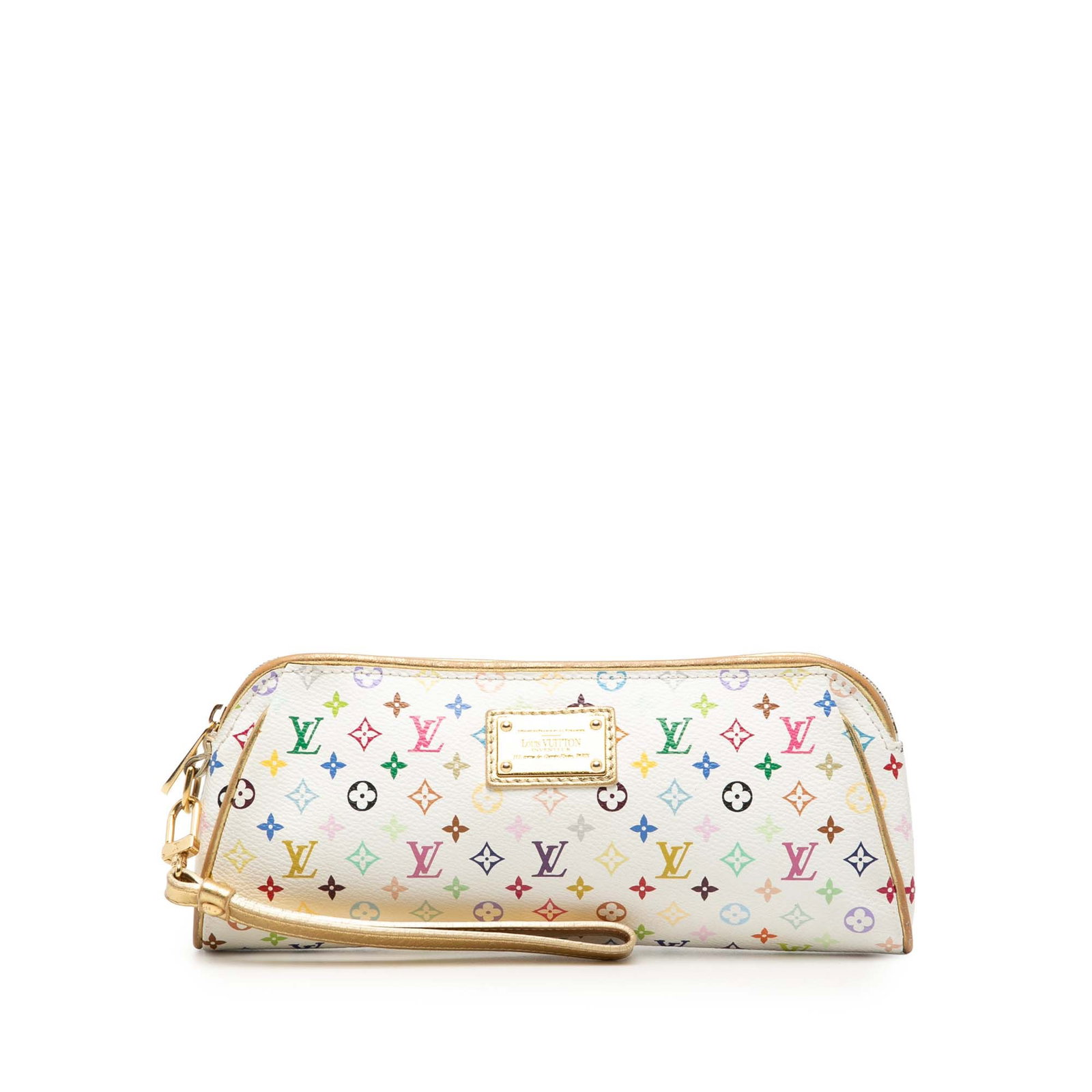 Louis Vuitton Multicolore Canvas Mini Kate Wristlet with Metallic Leather Trim: Louis Vuitton Multicolore Canvas Mini Kate Wristlet with Metallic Leather Trim This Louis Vuitton Monogram Multicolore Mini Kate Clutch features a multicolore canvas body with metallic leather trim, a