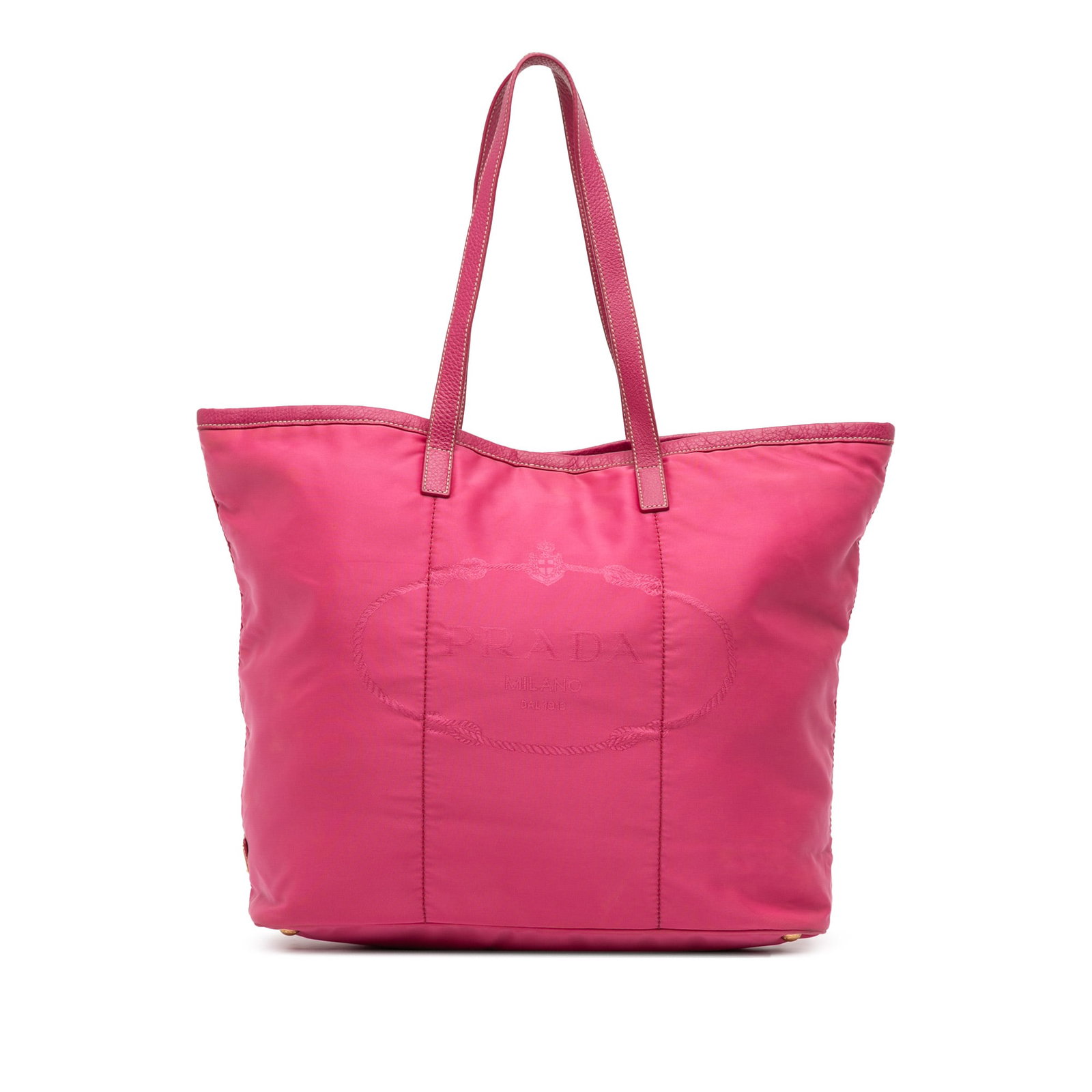 Prada Tessuto Canapa Logo Tote Bag Pink Italy Fabric: Prada Tessuto Canapa Logo Tote Bag Pink Italy Fabric The Prada Tessuto Canapa Logo Tote is a stylish and functional accessory crafted from durable nylon. This tote features flat leather handles for co