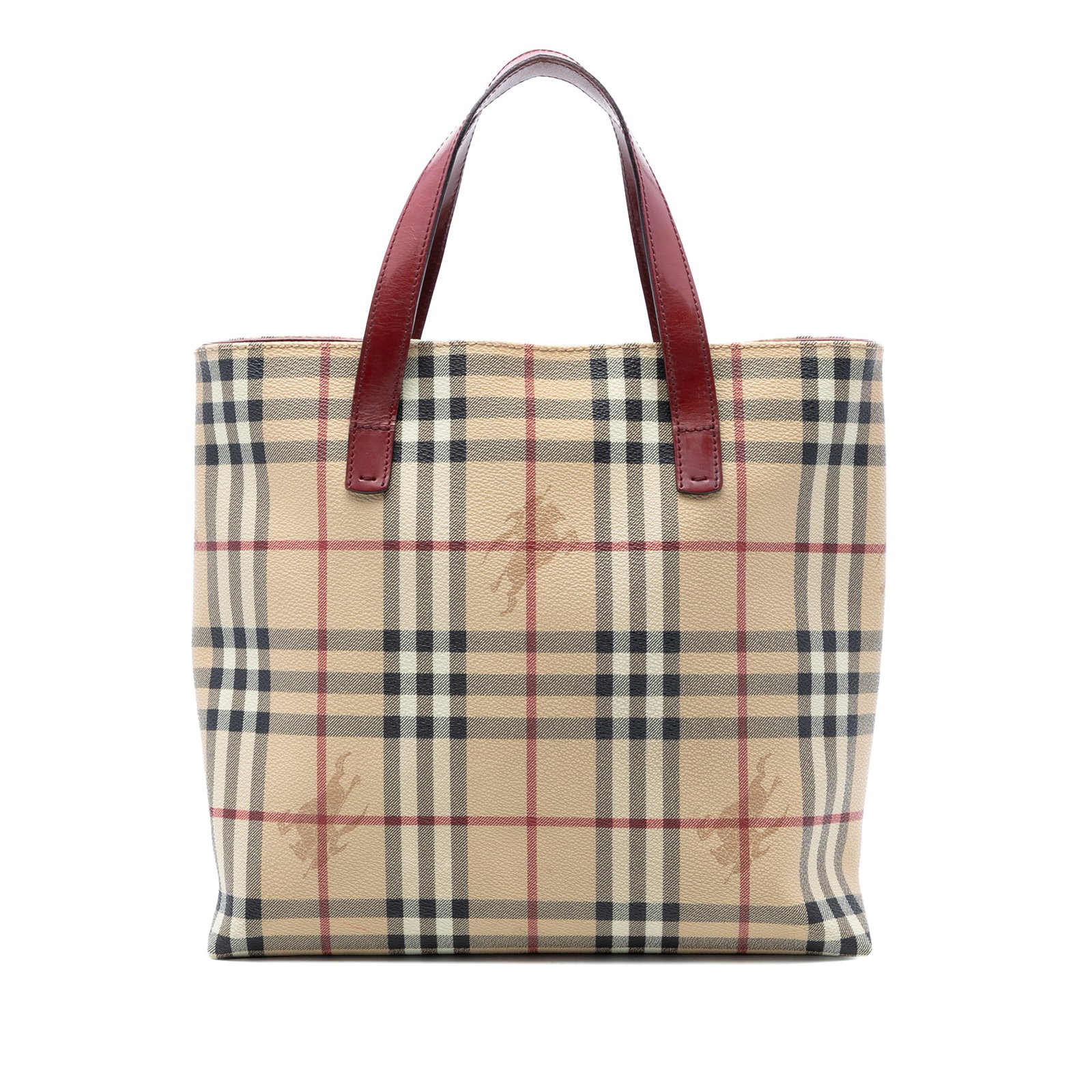 Burberry Haymarket Check Tote Bag Coated Canvas: Burberry Haymarket Check Tote Bag Coated Canvas This Burberry Haymarket Check tote bag features a coated canvas body with the signature check pattern, complemented by flat leather straps and a top mag