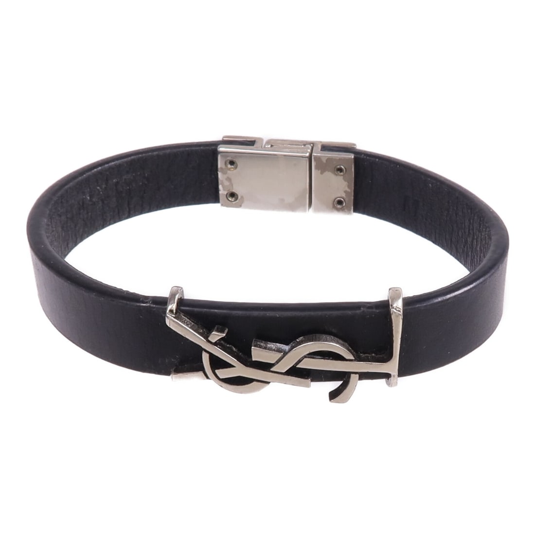 Black Calfskin Bracelet by Saint Laurent with Silver Tone Hardware (1 of 13)