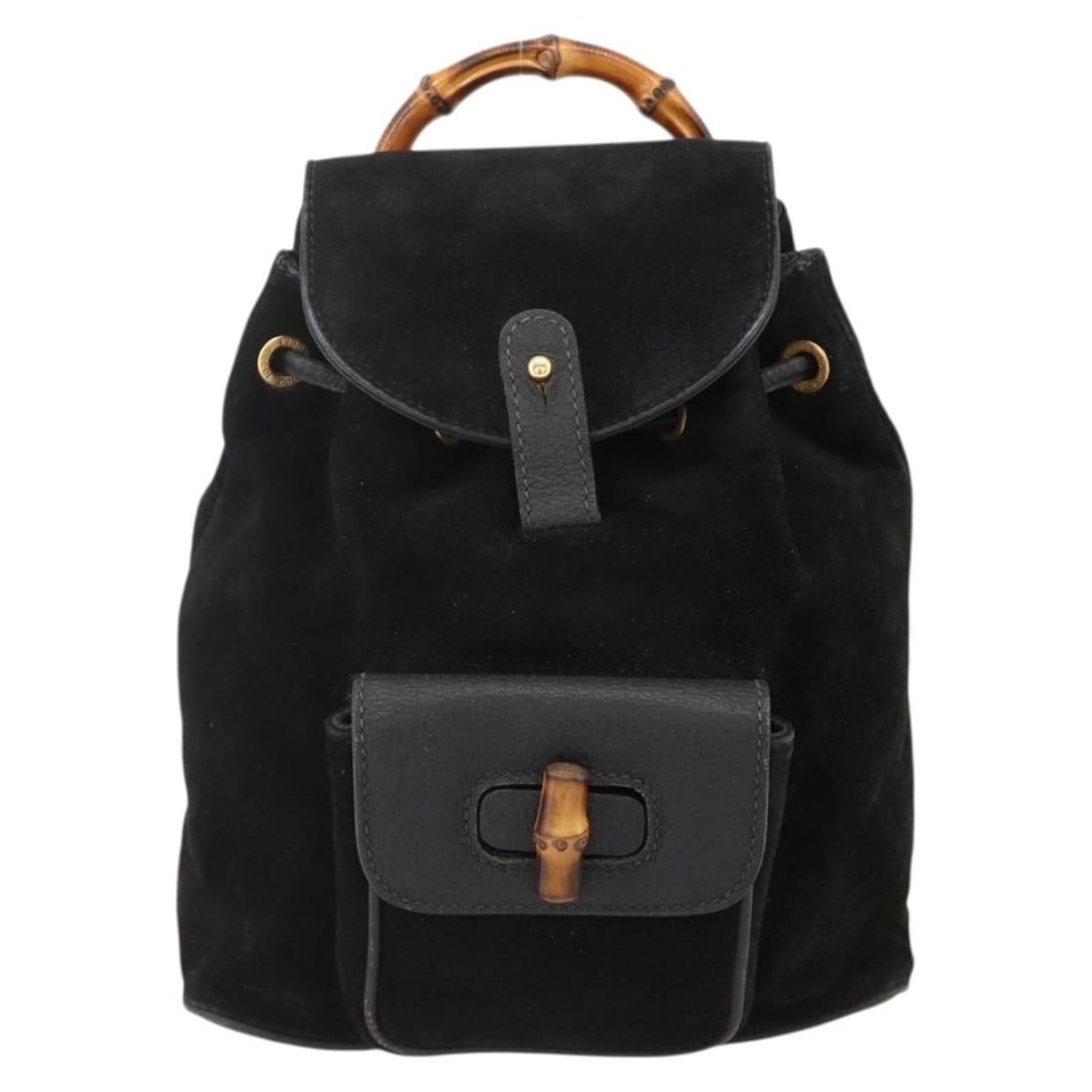 Black denim Gucci bamboo backpack for women: Black denim Gucci bamboo backpack for women This is a Gucci bamboo backpack crafted in black denim. Designed for women, it features the iconic bamboo handle and practical shoulder straps. The backpack