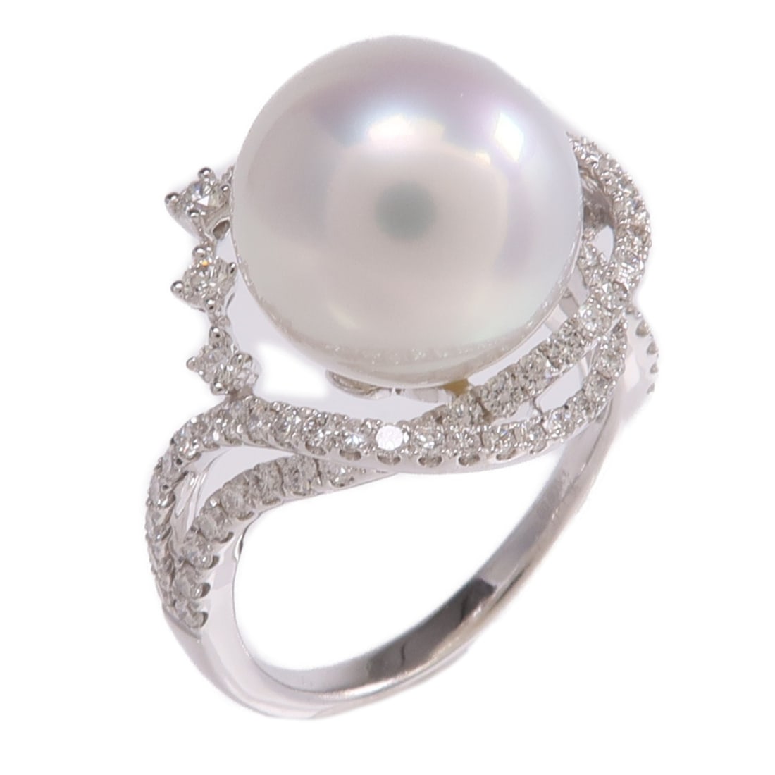 Pomellato 18K White Gold Pearl Diamond Ring Size 7: Pomellato 18K White Gold Pearl Diamond Ring Size 7 This elegant Pomellato ring features a lustrous pearl accented with diamonds, set in 18K white gold. Designed for women, it showcases sophisticated I
