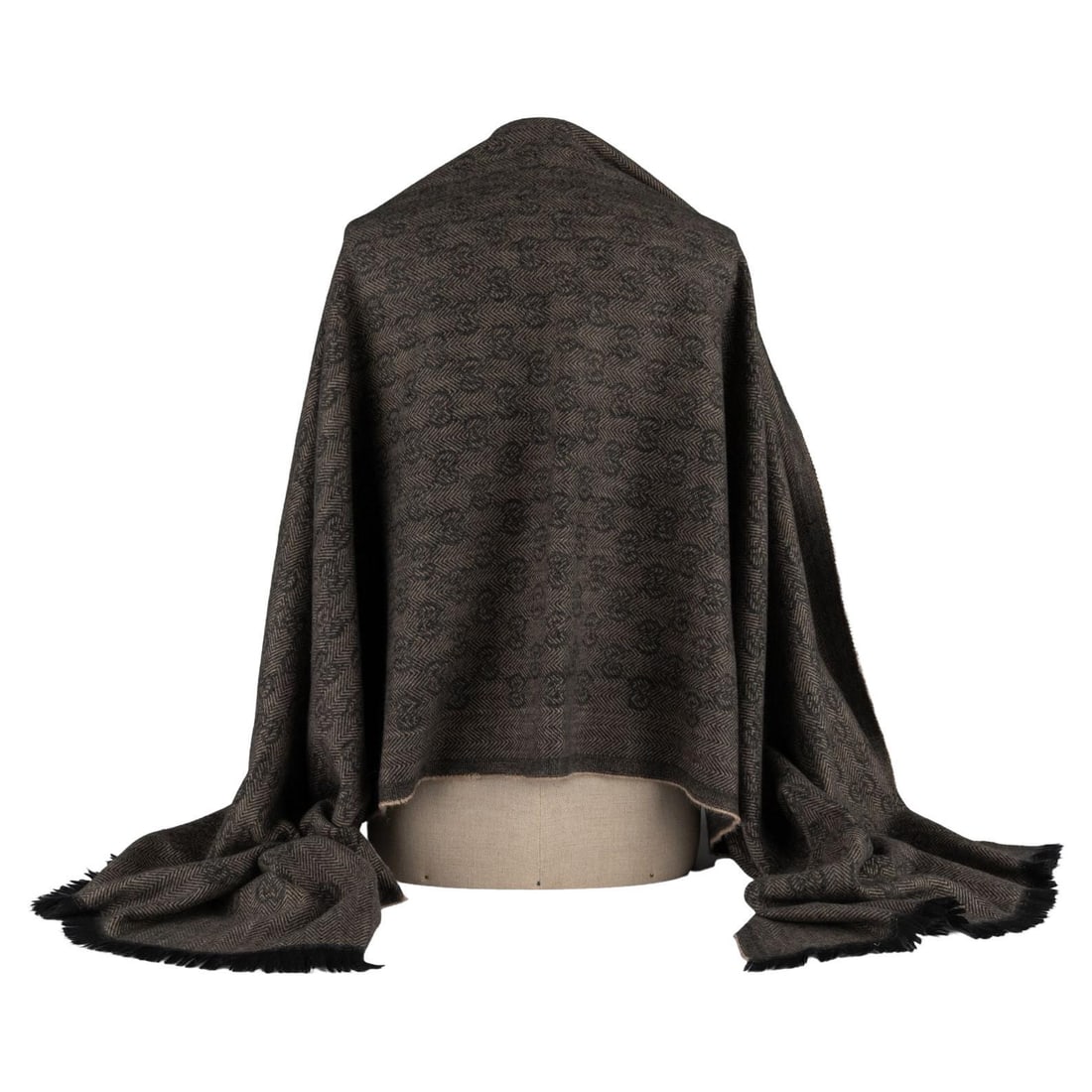 Gucci GG Logo Print Wool Shawl Brown 76 x 27 inches: Gucci GG Logo Print Wool Shawl Brown 76 x 27 inches Elevate your style with this Gucci GG Logo Print Wool Shawl, crafted from luxurious wool and featuring the iconic GG logo print in a rich brown hue.