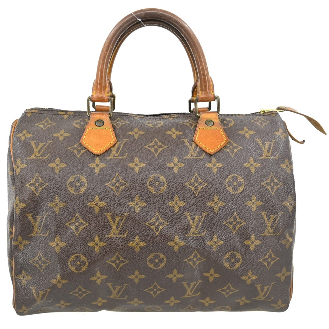 Louis Vuitton Speedy 30 Monogram Canvas Satchel Handbag: Louis Vuitton Speedy 30 Monogram Canvas Satchel Handbag This Louis Vuitton Speedy 30 handbag features the iconic monogram canvas design with beige double leather handles and a zip closure. The bag is 