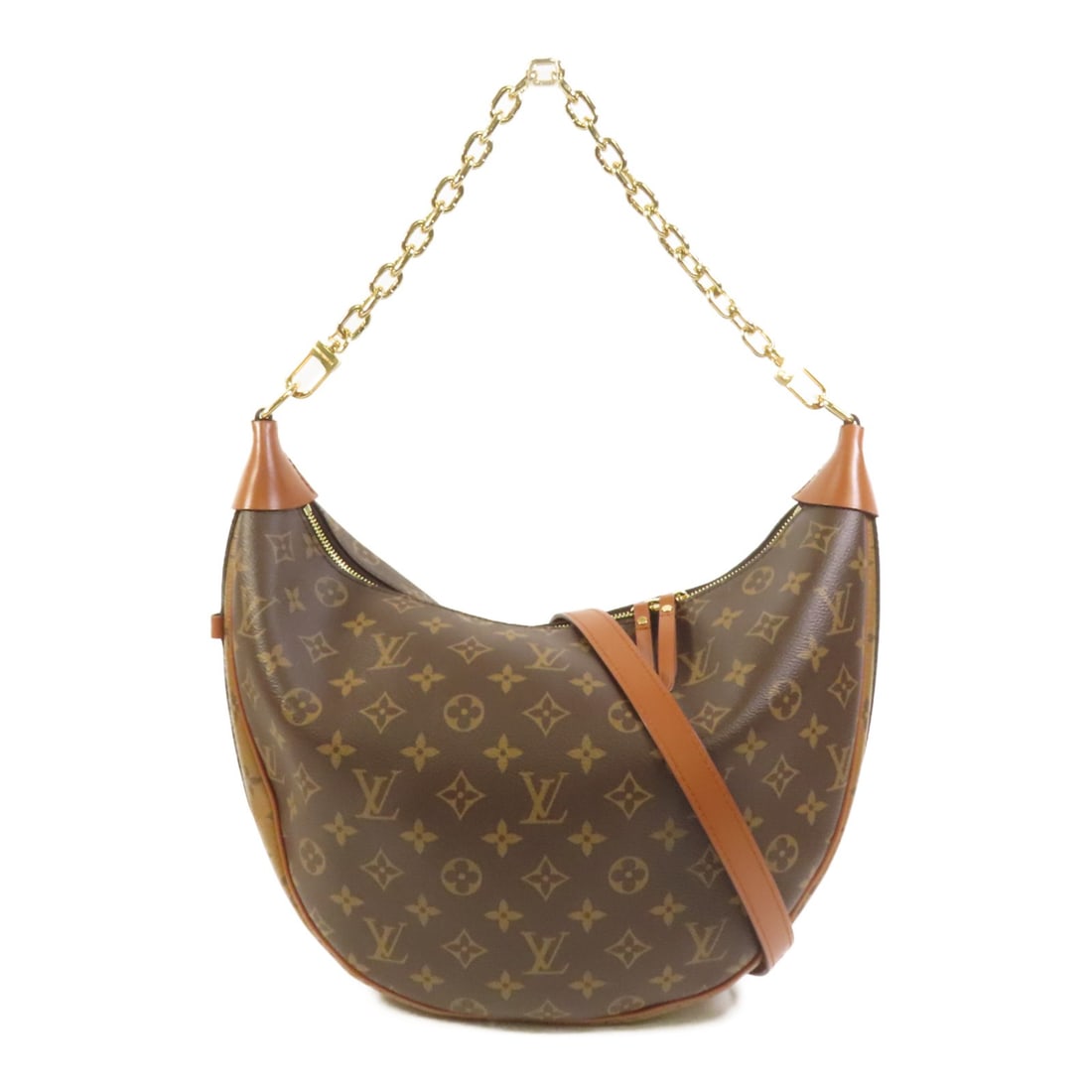 Louis Vuitton Loop Hobo Monogram Brown Shoulder Bag with Gold Hardware: Louis Vuitton Loop Hobo Monogram Brown Shoulder Bag with Gold Hardware This Louis Vuitton Loop Hobo 2-way shoulder bag features the iconic monogram pattern on brown PVC coated canvas, offering both du