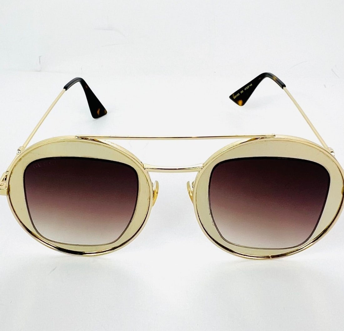Gucci GG0105S Round Gold Metal Sunglasses Purple Lenses for Women (1 of 17)