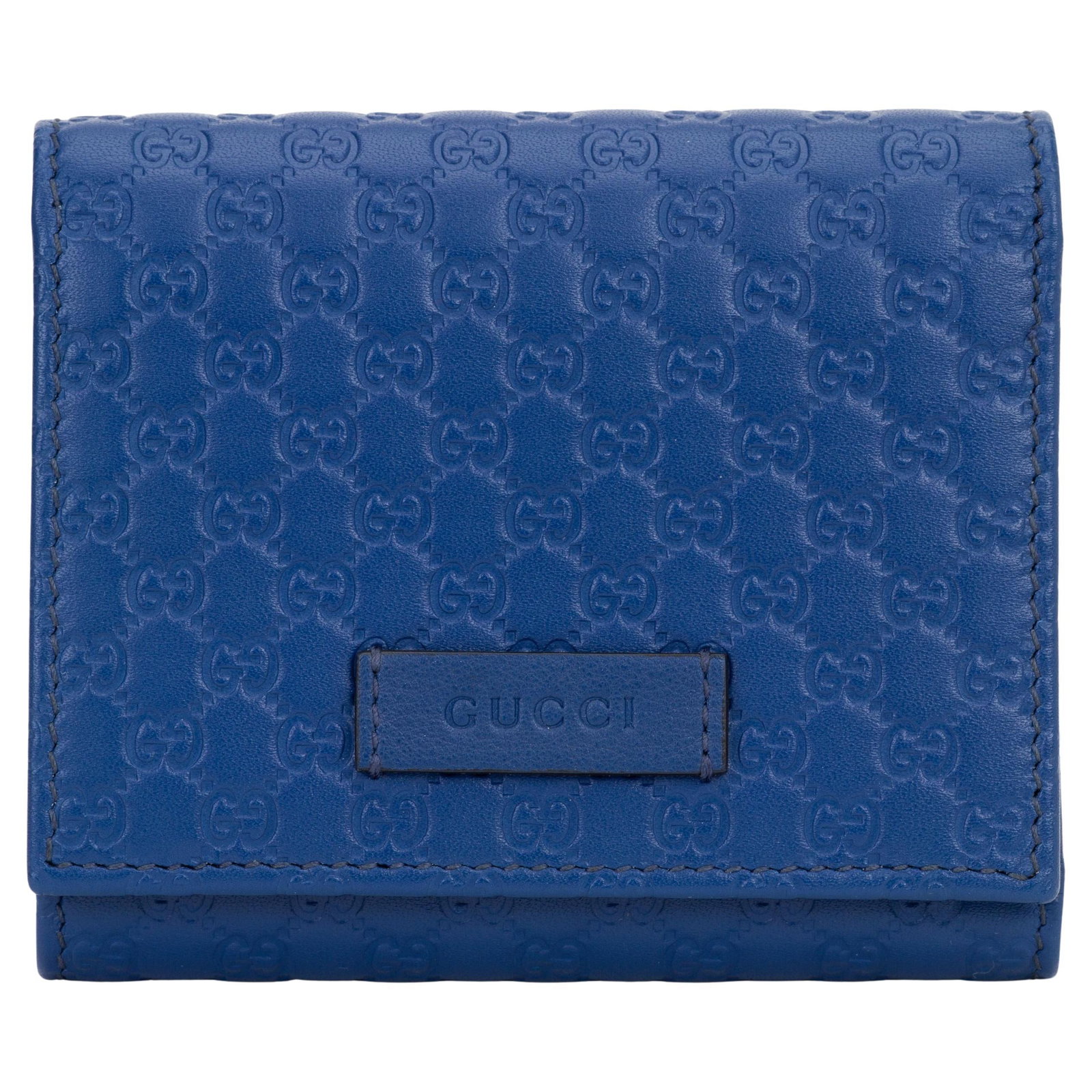 Gucci Microguccissima Blue Flap Wallet Italy 21st Century: Gucci Microguccissima Blue Flap Wallet Italy 21st Century This Gucci Microguccissima Flap Wallet in a stunning blue hue is crafted from premium GG monogram embossed leather, showcasing the iconic Gucc