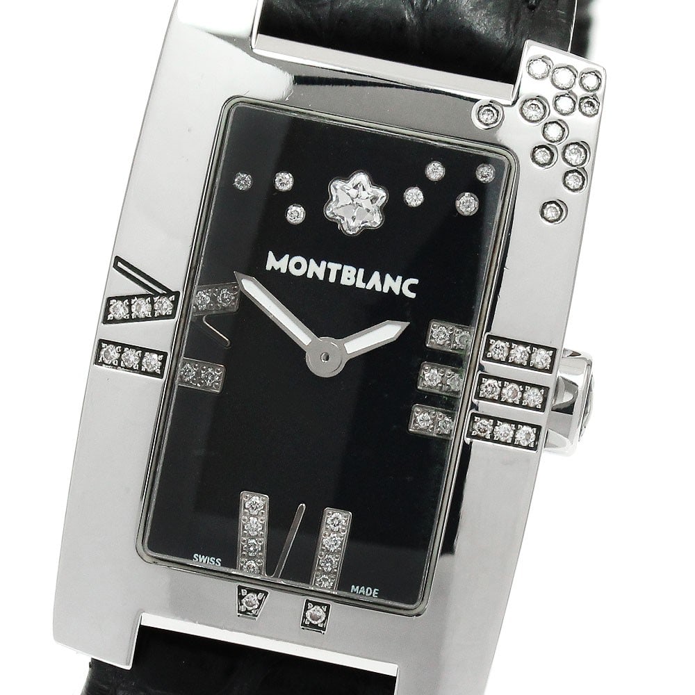 Montblanc Profile Quartz Ladies Stainless Steel Watch 101558: Montblanc Profile Quartz Ladies Stainless Steel Watch 101558 This Montblanc Profile Quartz women's wristwatch features a stainless steel case with a black dial and a leather strap. The watch operates 