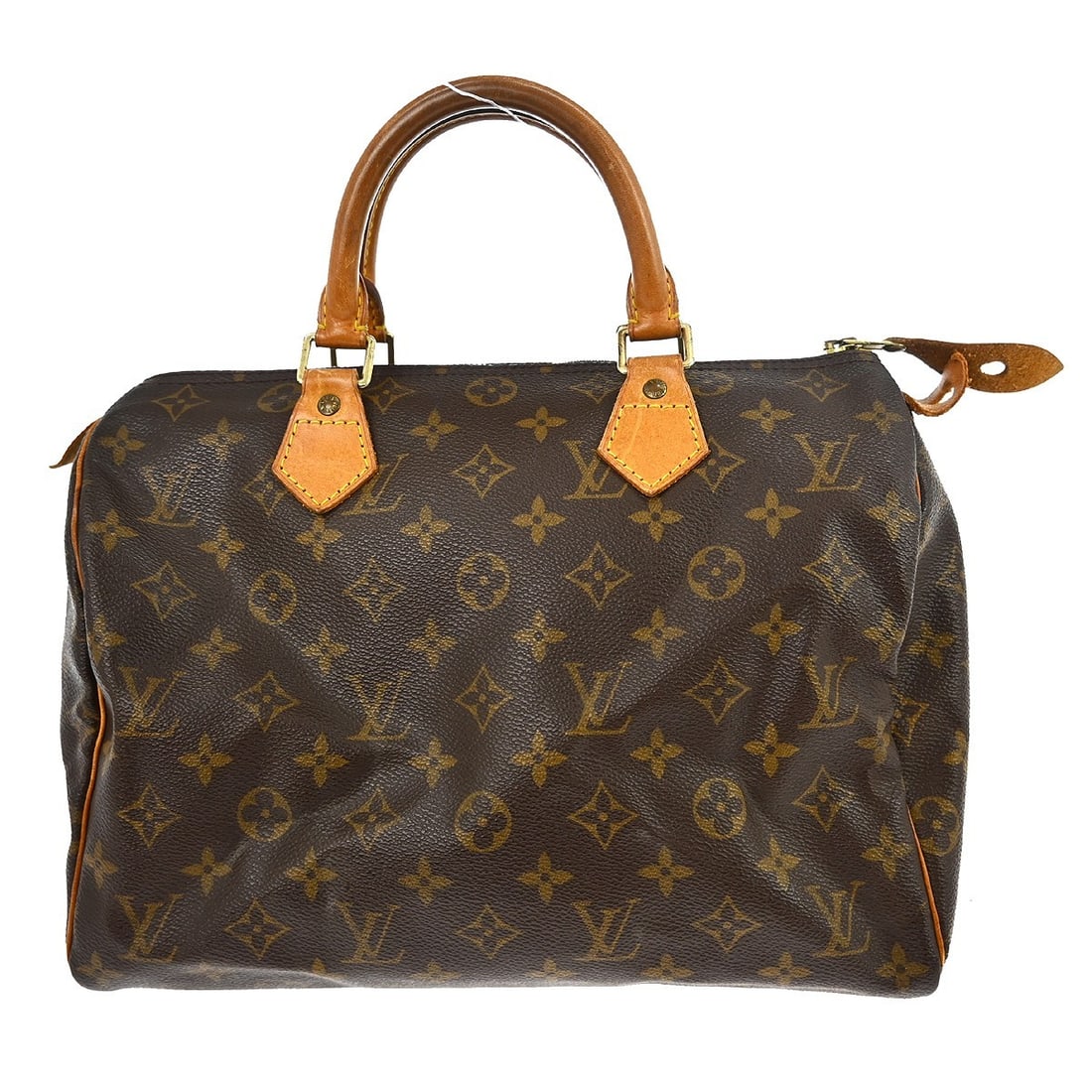 Louis Vuitton Speedy 30 Monogram Satchel Handbag: Louis Vuitton Speedy 30 Monogram Satchel Handbag This Louis Vuitton Speedy 30 handbag features the iconic monogram canvas exterior with beige leather double handles and a zip closure. The bag is mediu