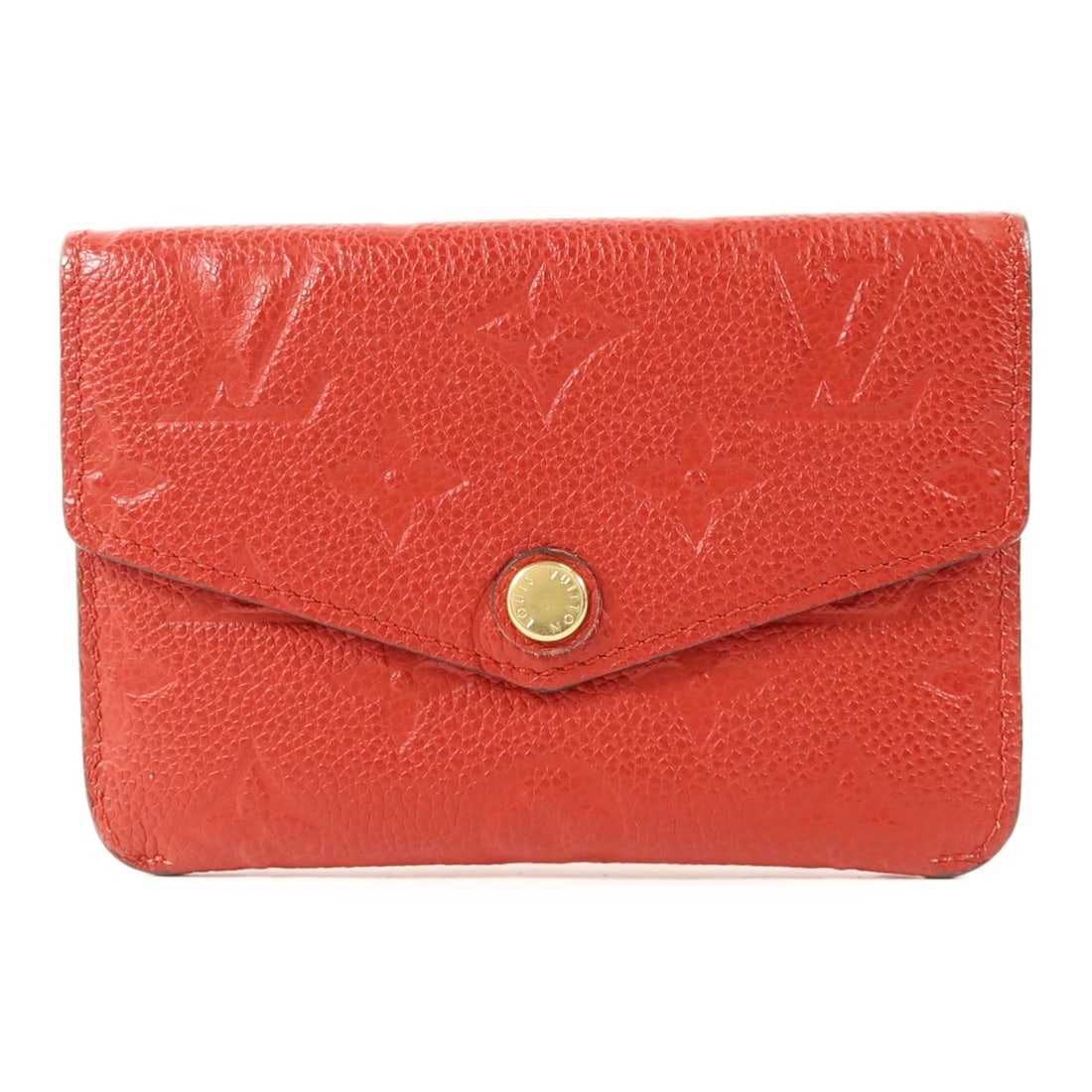 Louis Vuitton Monogram Empreinte Red Coin Purse GHW M60634: Louis Vuitton Monogram Empreinte Red Coin Purse GHW M60634 This Louis Vuitton Pochette Cure coin case features the iconic Monogram Empreinte pattern in a striking red hue. Crafted from calfskin leathe