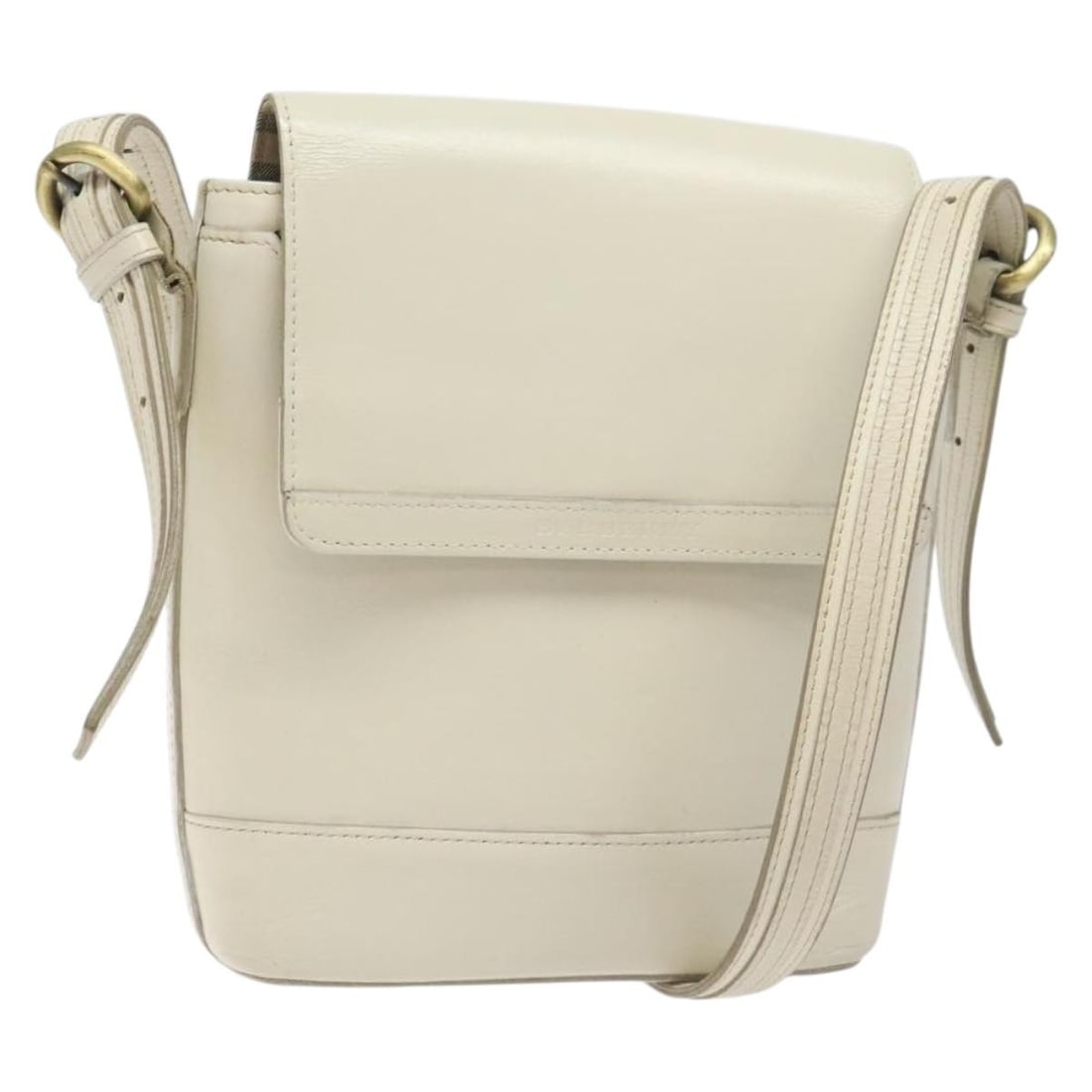 Burberry White Leather Flap Shoulder Bag 18cm x 19cm x 5.5cm: Burberry White Leather Flap Shoulder Bag 18cm x 19cm x 5.5cm This Burberry flap shoulder bag is crafted from white leather, designed for women. It features a flap closure and a shoulder strap. The bag