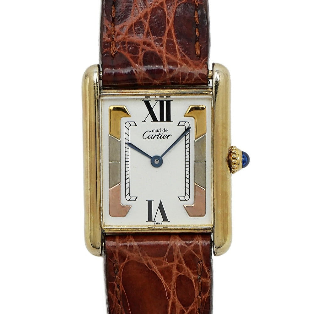 Cartier Must Tank LM Quartz Vermeil Wristwatch White Trinity Dial Men (1 of 10)