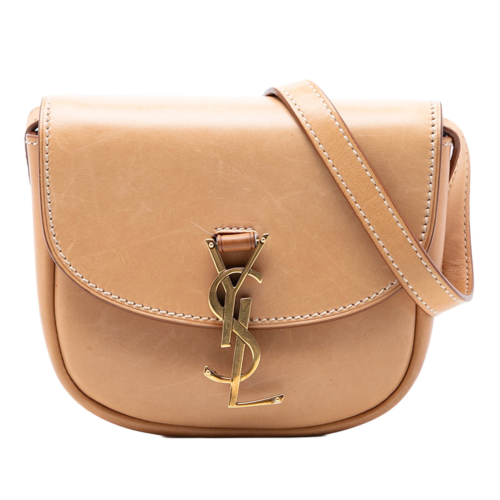 Saint Laurent Kaia brown leather crossbody bag: Saint Laurent Kaia brown leather crossbody bag This Saint Laurent Small Leather Kaia Crossbody features a brown leather body with an adjustable flat leather strap. The bag is designed with a front fla