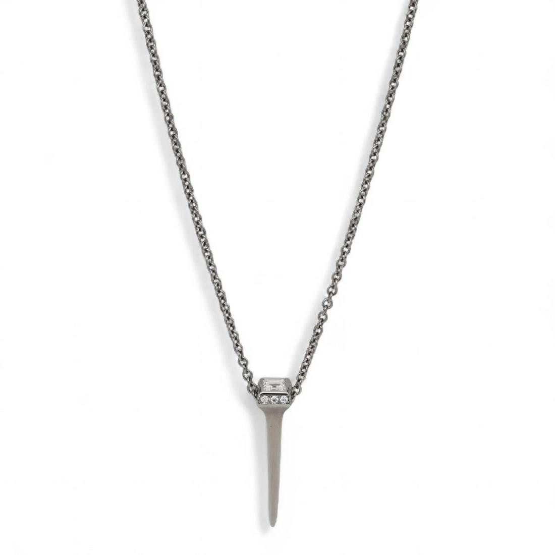 Lugano Kite Nail Diamond Pendant Necklace 18K White Gold 0.30ctw: Lugano Kite Nail Diamond Pendant Necklace 18K White Gold 0.30ctw This Lugano Kite Nail pendant necklace showcases a contemporary design with 0.30 carat total weight of round brilliant cut diamonds set