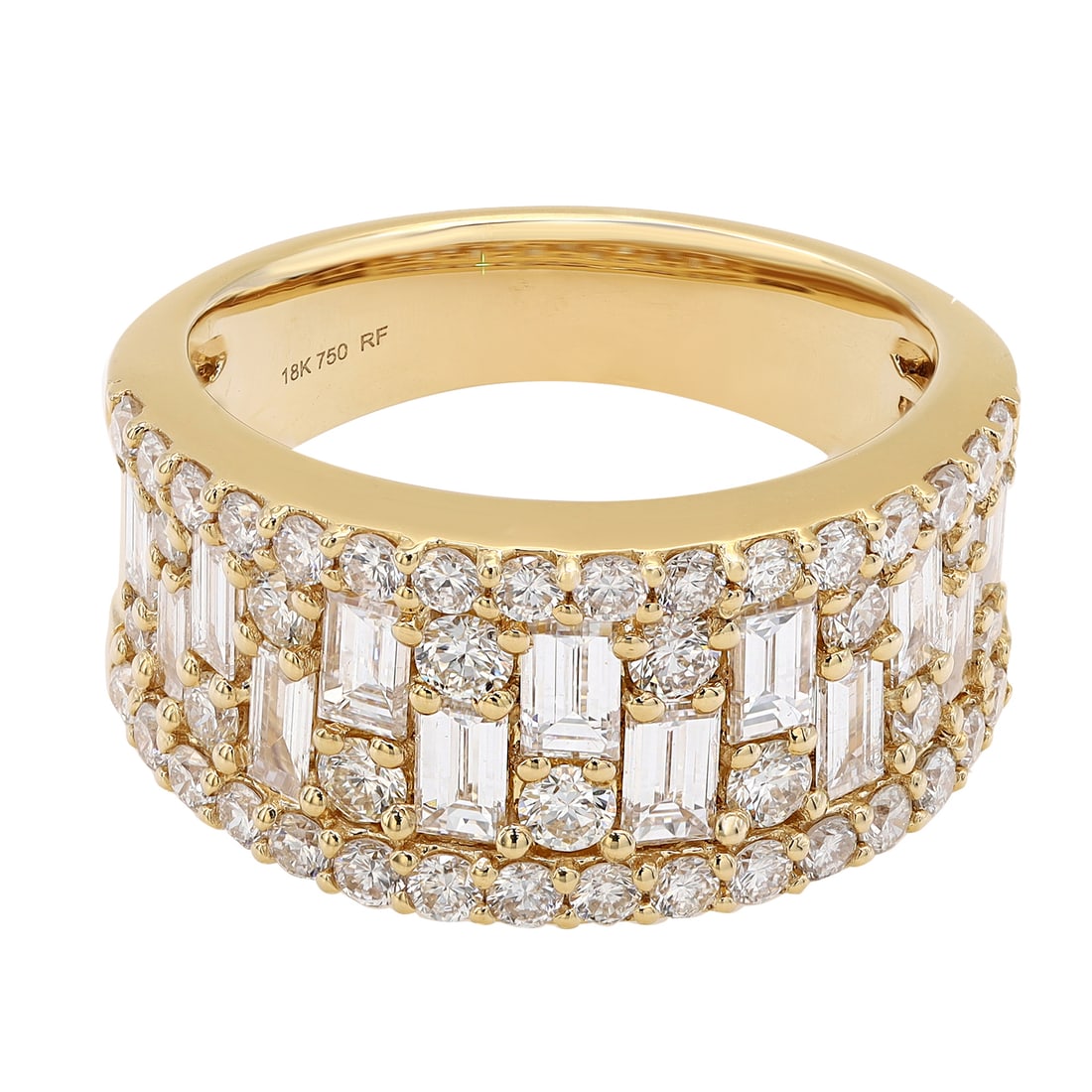 Rachel Koen 18K Yellow Gold Baguette Round Diamond Ring 2.11ct 6.75: Rachel Koen 18K Yellow Gold Baguette Round Diamond Ring 2.11ct 6.75 This exquisite Rachel Koen ring is crafted from 18K yellow gold and features a stunning combination of baguette and round cut diamon