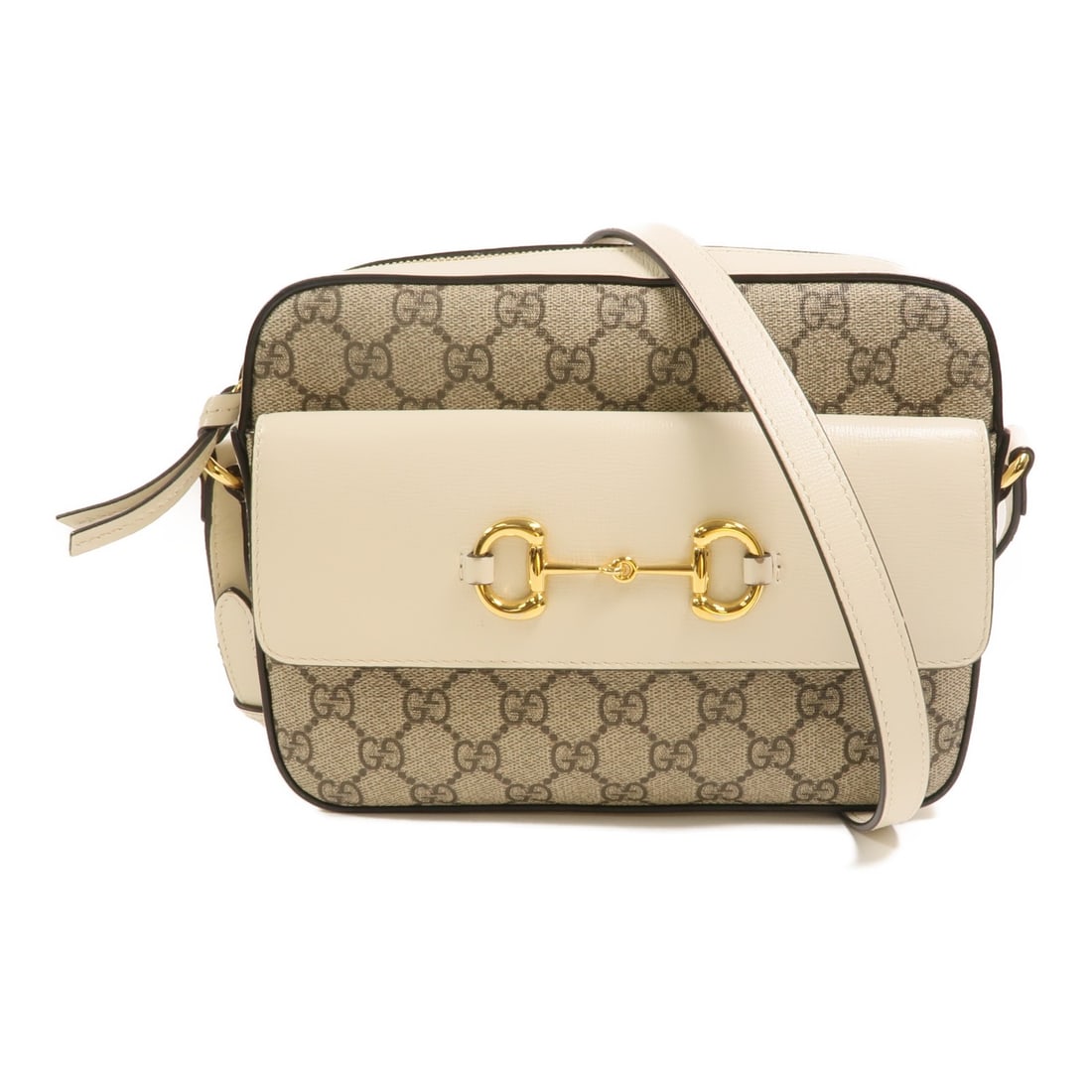 Gucci Horsebit 1955 Small Brown Canvas Shoulder Bag: Gucci Horsebit 1955 Small Brown Canvas Shoulder Bag This Gucci Horsebit 1955 small shoulder bag features a brown and white PVC coated canvas exterior, offering both durability and a classic design. Th