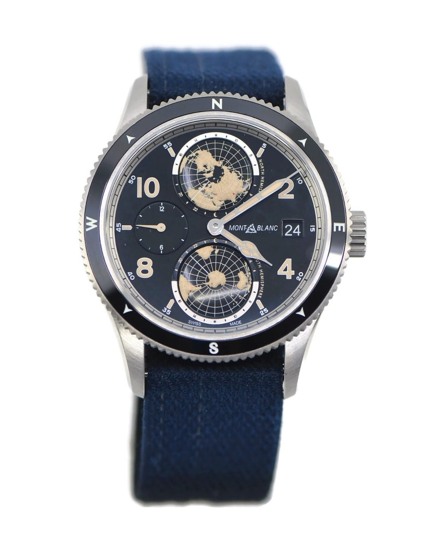 Montblanc Geosphere 42mm Stainless Steel Automatic Watch with Box and Papers: Montblanc Geosphere 42mm Stainless Steel Automatic Watch with Box and Papers This Montblanc Geosphere Stainless Steel Watch is a stunning wristwatch that combines luxury with functionality. Featuring 